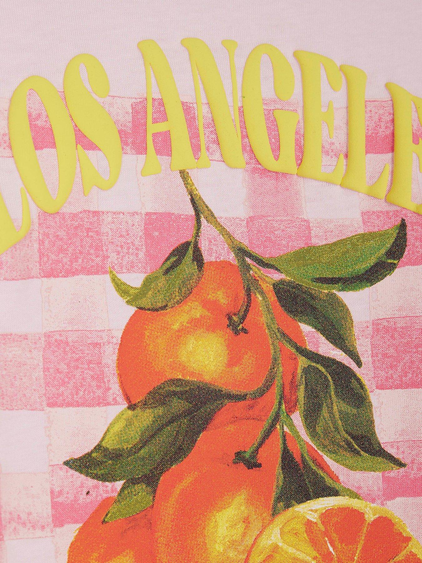 Image 4 of 4 of River Island Mini Girls Orange Print T-Shirt &amp; Leggings Set - Pink