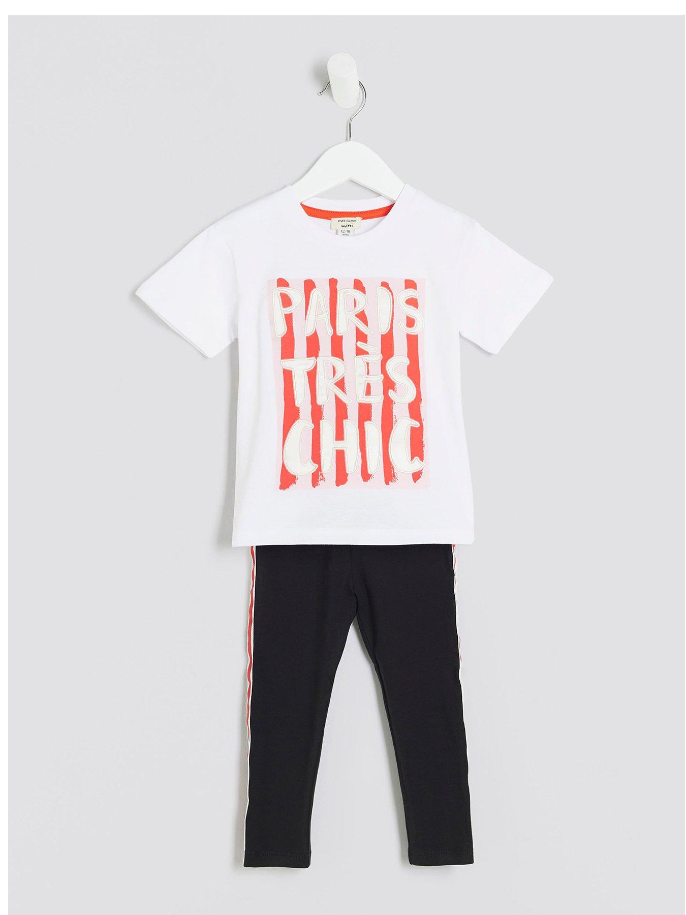 undefined Girls Stripe Paris T-Shirt Set - White