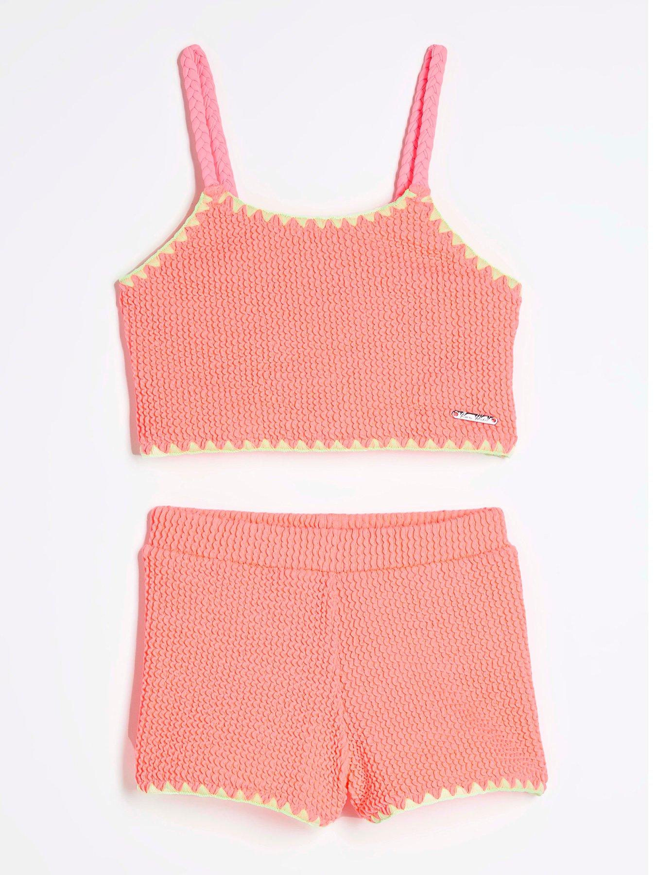 undefined Mini Girls Textured Bikini Top Set - Orange