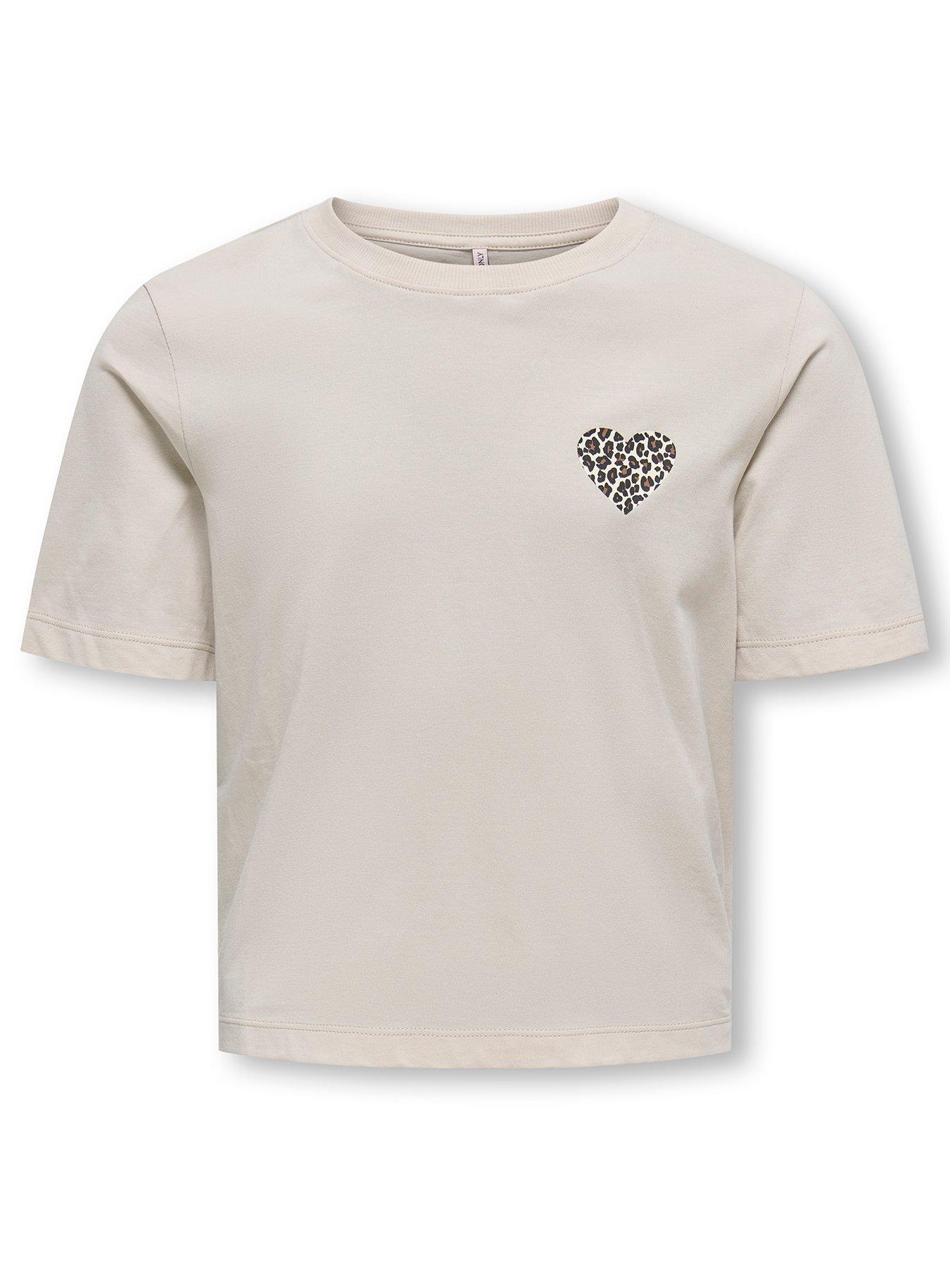 undefined Girls Leopard Print Heart Tshirt - Cream