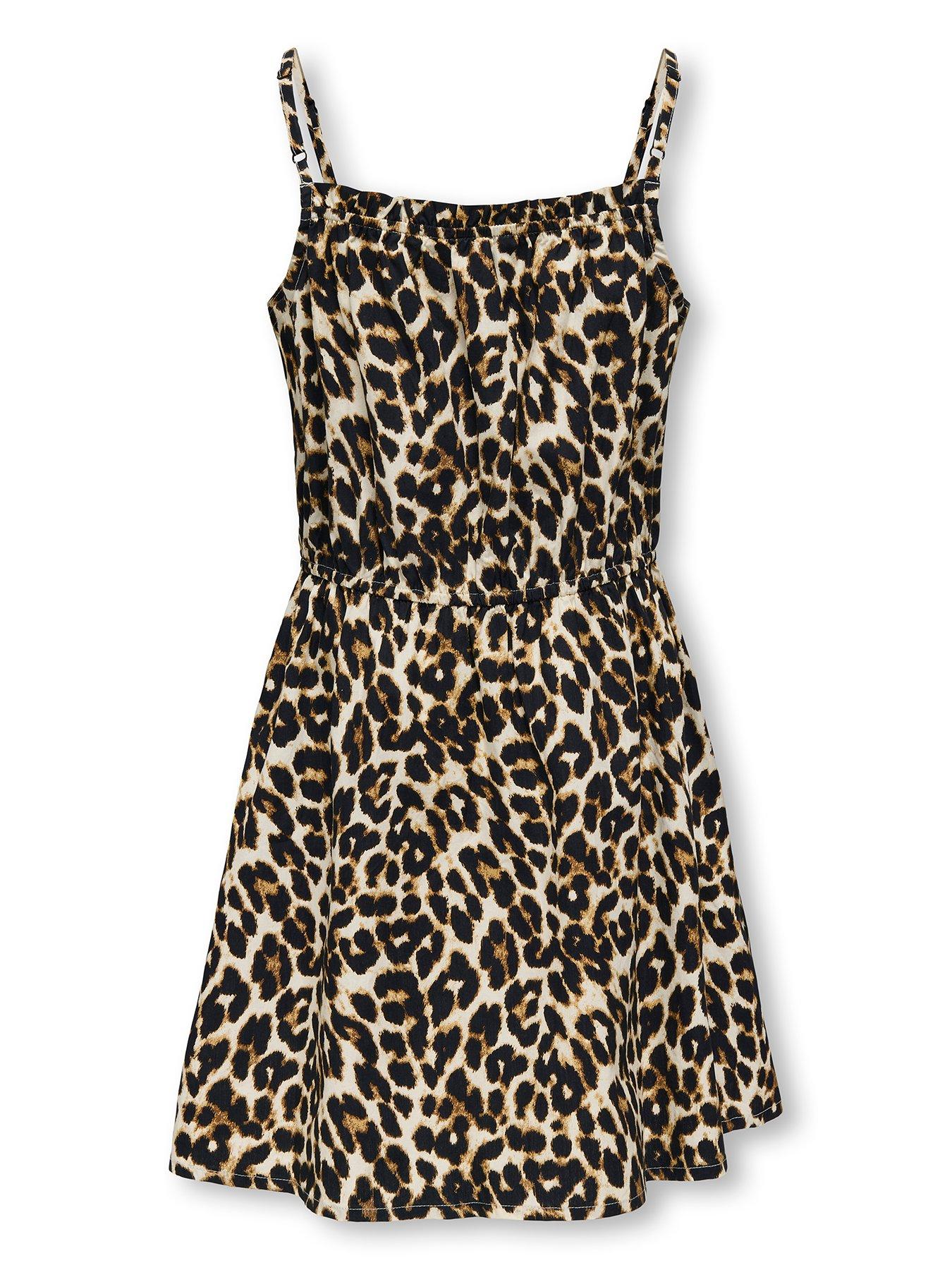 undefined Girls Leopard Print Strappy Dress - Black