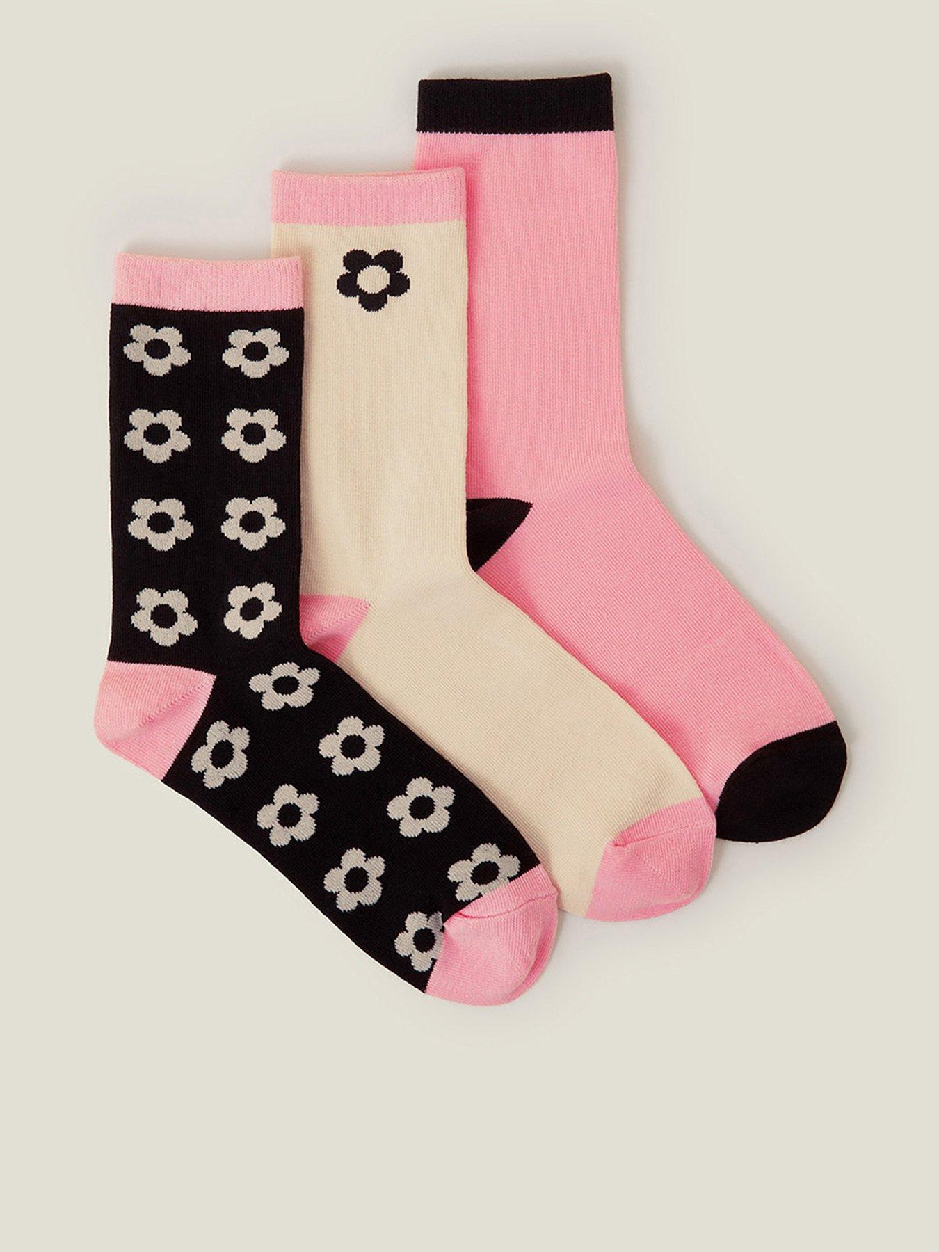 undefined Flower Sock 3 Pack - Black/White/Pink