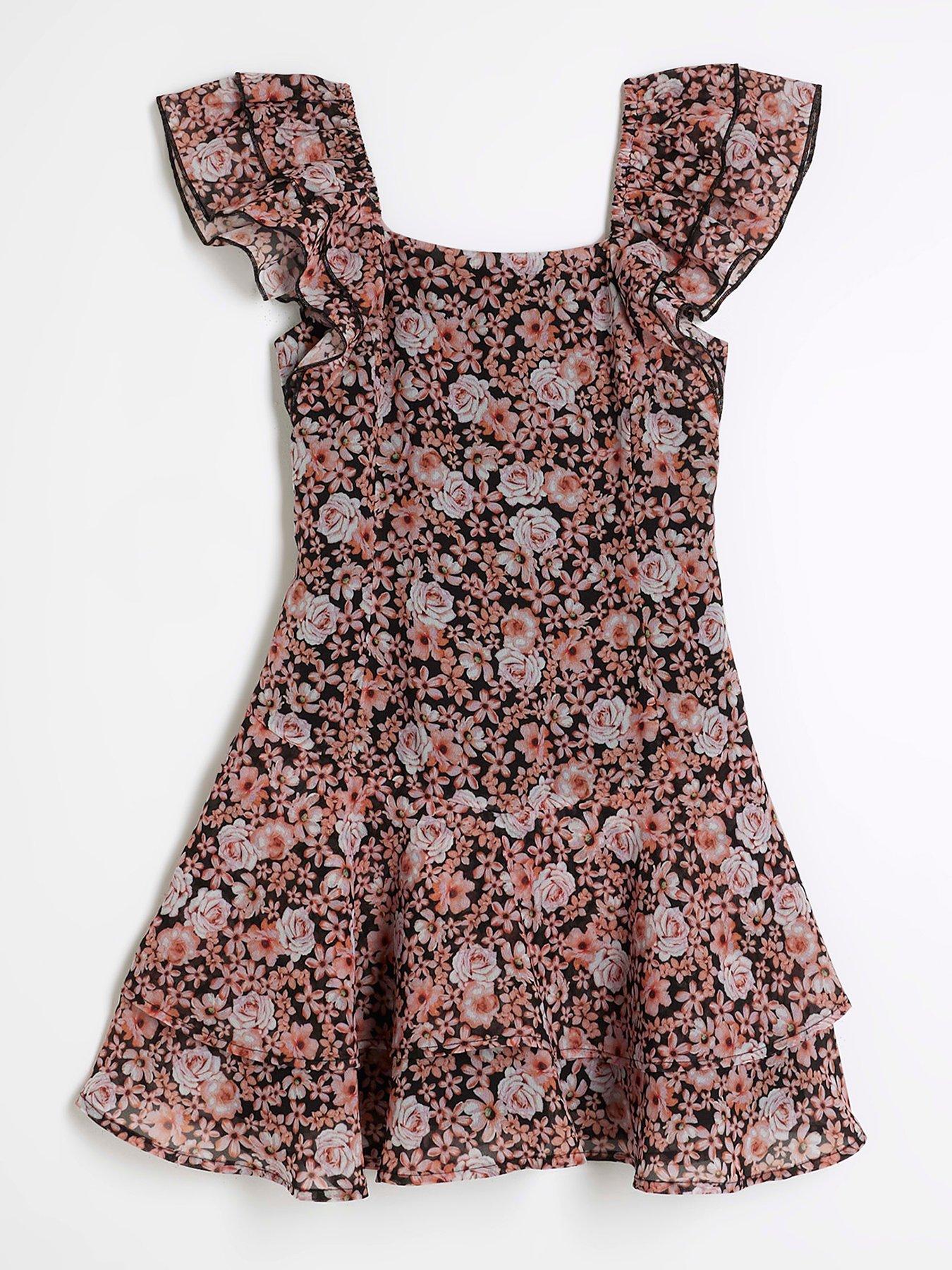 undefined Girls Floral Skater Dress - Black