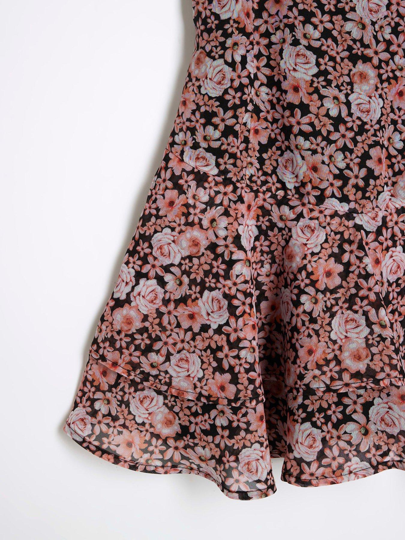 Image 3 of 4 of River Island Girls Floral Skater Dress - Black