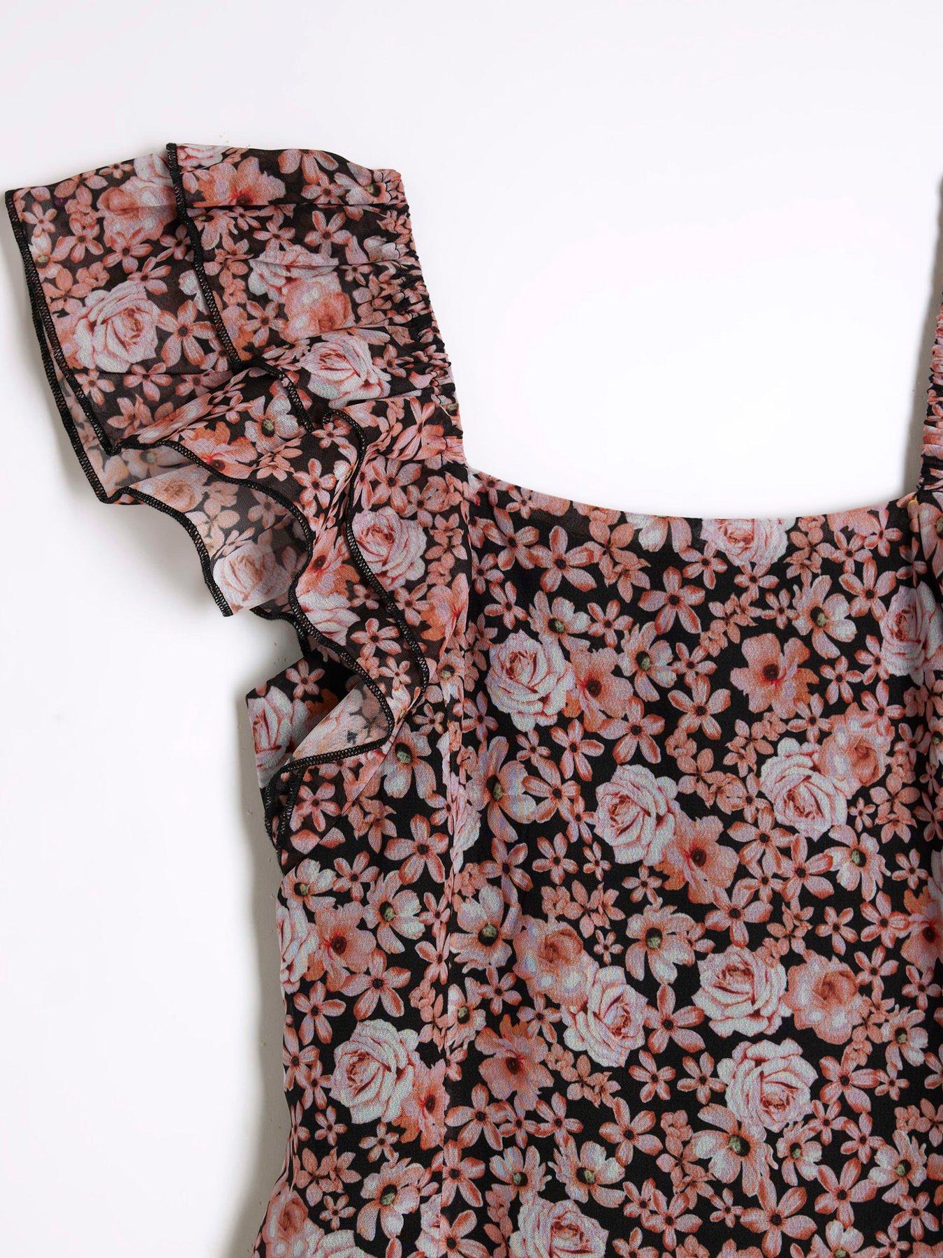 Image 4 of 4 of River Island Girls Floral Skater Dress - Black