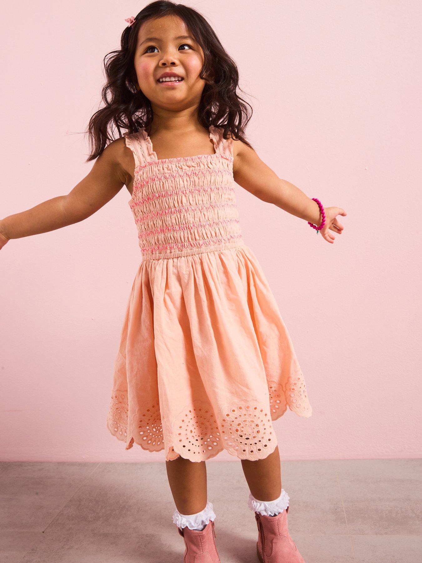 undefined Mini Girls Broidery Bubble Hem Dress - Coral
