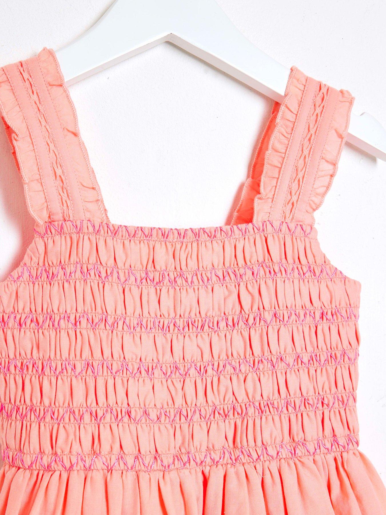 Image 4 of 5 of River Island Mini Mini Girls Broidery Bubble Hem Dress - Coral