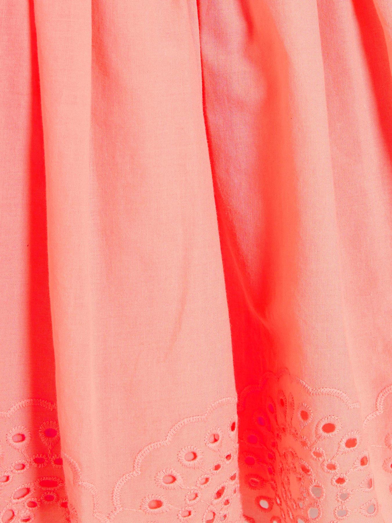 Image 5 of 5 of River Island Mini Mini Girls Broidery Bubble Hem Dress - Coral