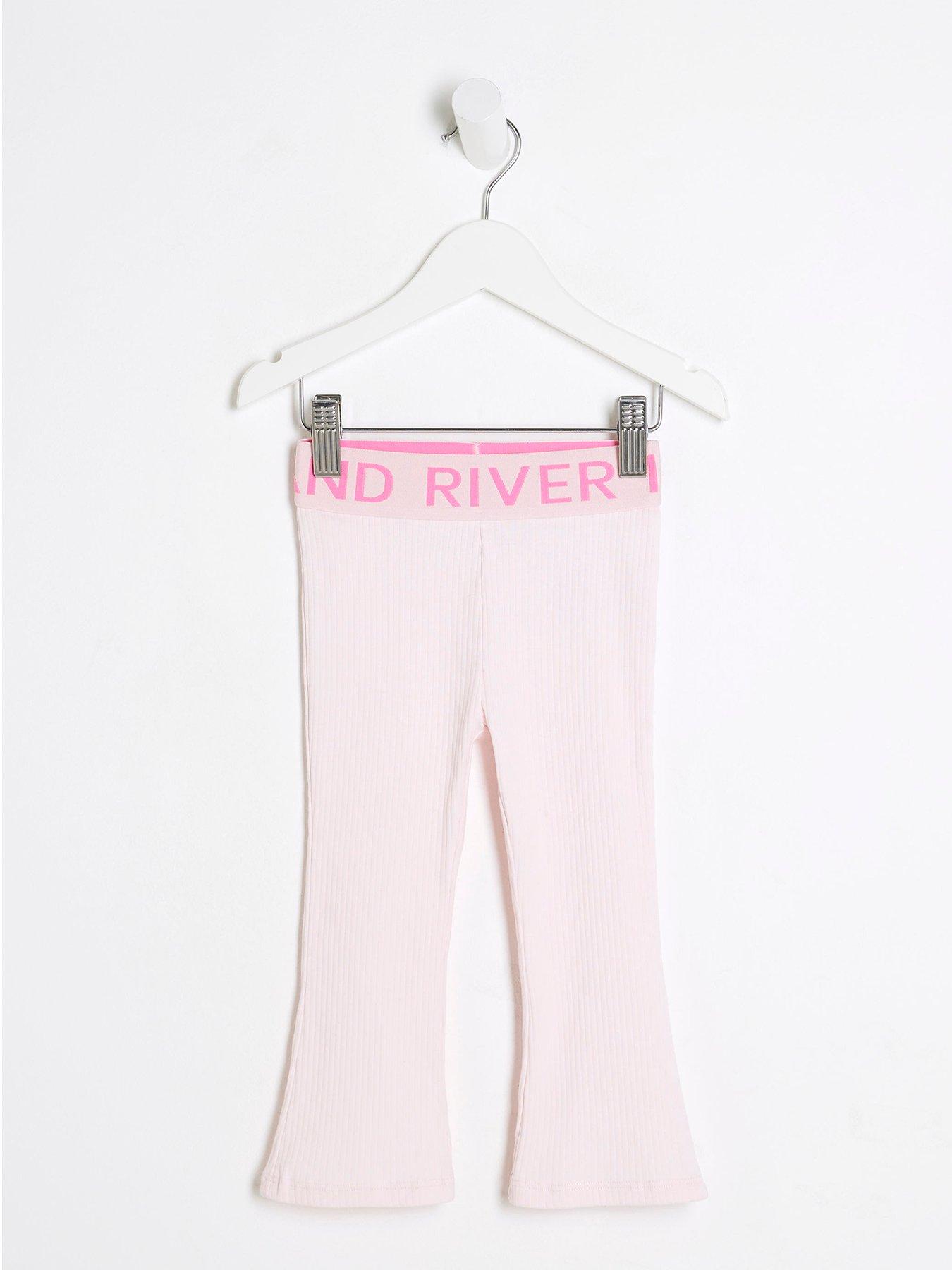 undefined Mini Girls Ri Ribbed Flared Leggings  - Pink