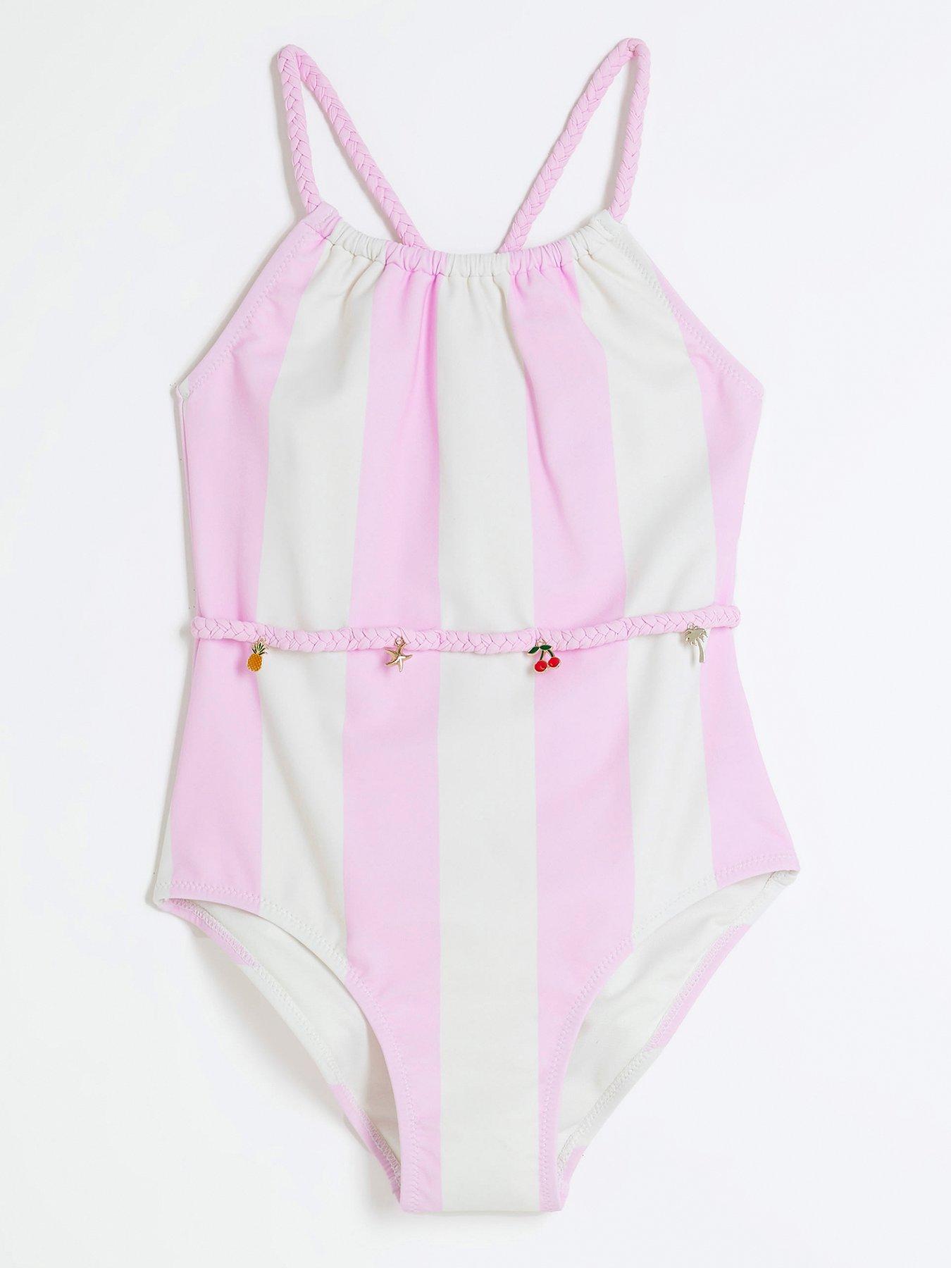 undefined Girls Stripe Charm Belt Swimsuit - Light Pink