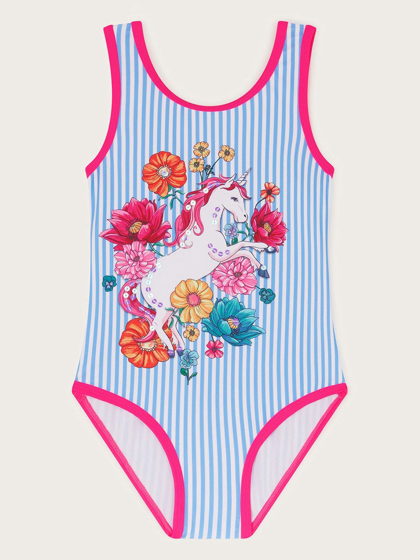 undefined Girls Striped Unicorn Swimsuit - Blue
