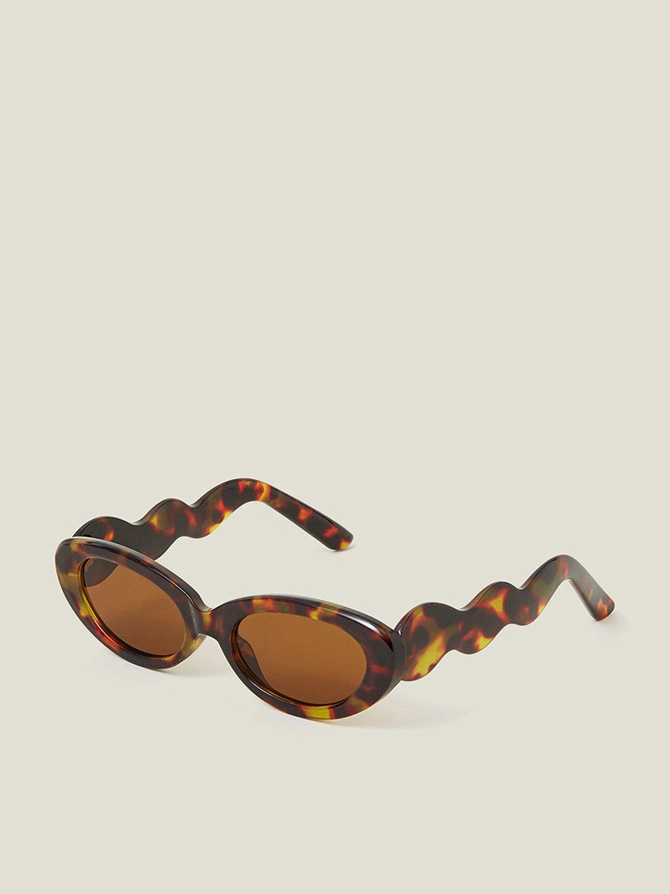 Image 1 of 3 of Accessorize Oval Bubble Tort Wavy Sunglasses - Tortoise Shell