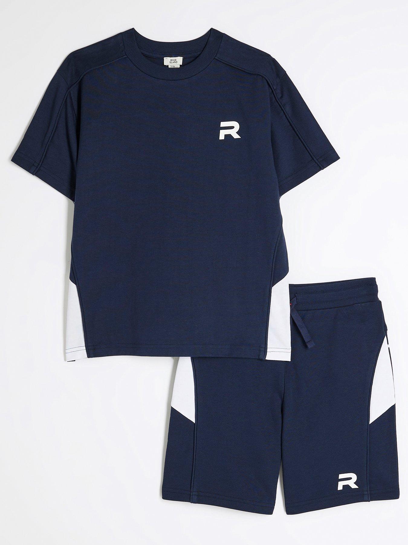 undefined Boys Piped T-shirt And Shorts Set - Navy