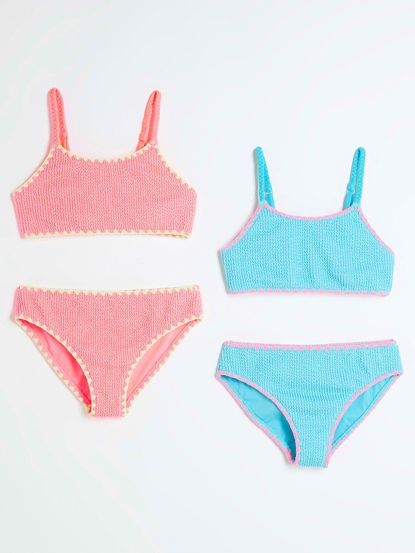 Image 1 of 4 of River Island Girls Textured Bikini Set 2 Pack - Multi