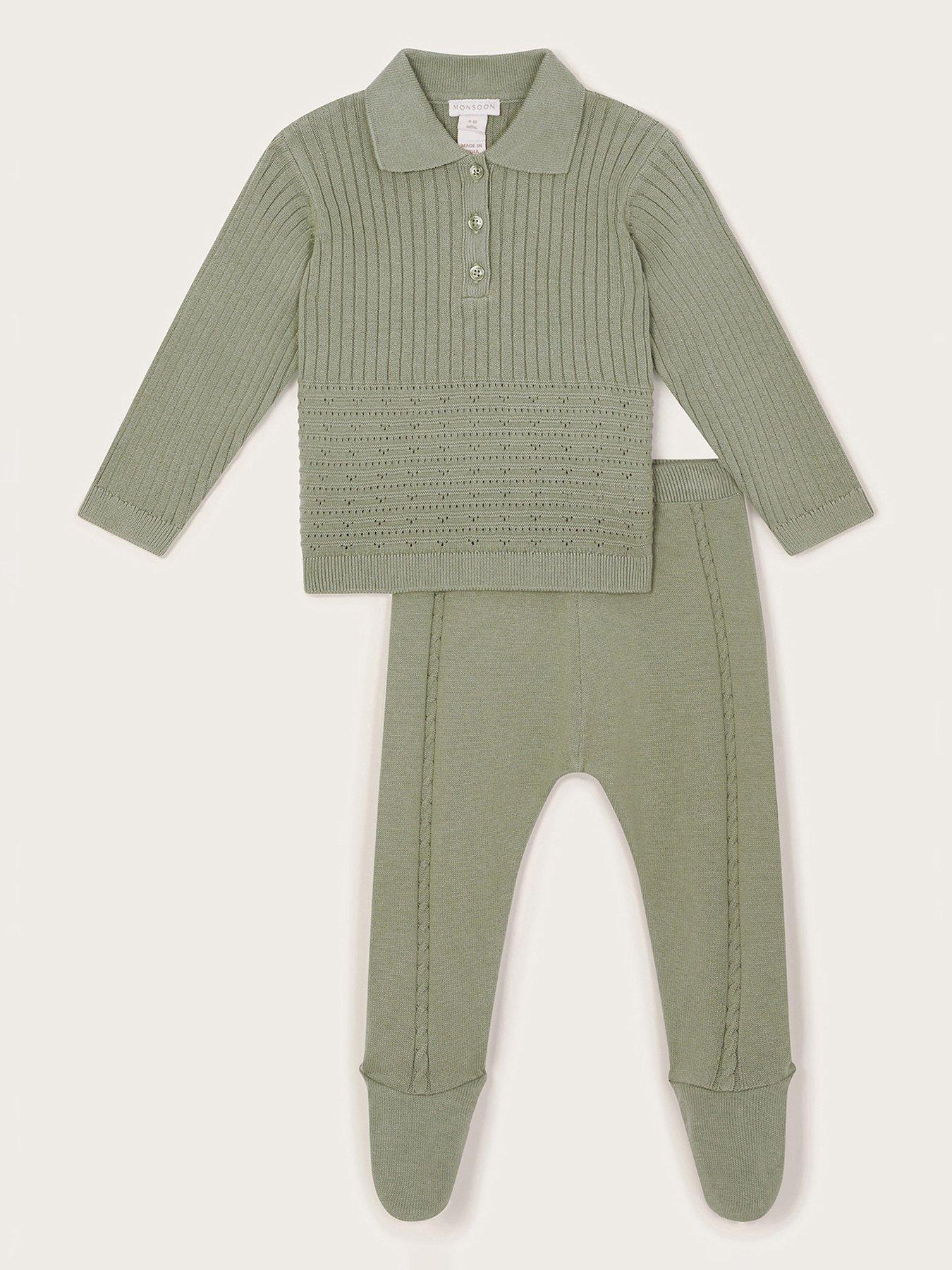 undefined Baby Boys Knitted Sage Polo Set - Green