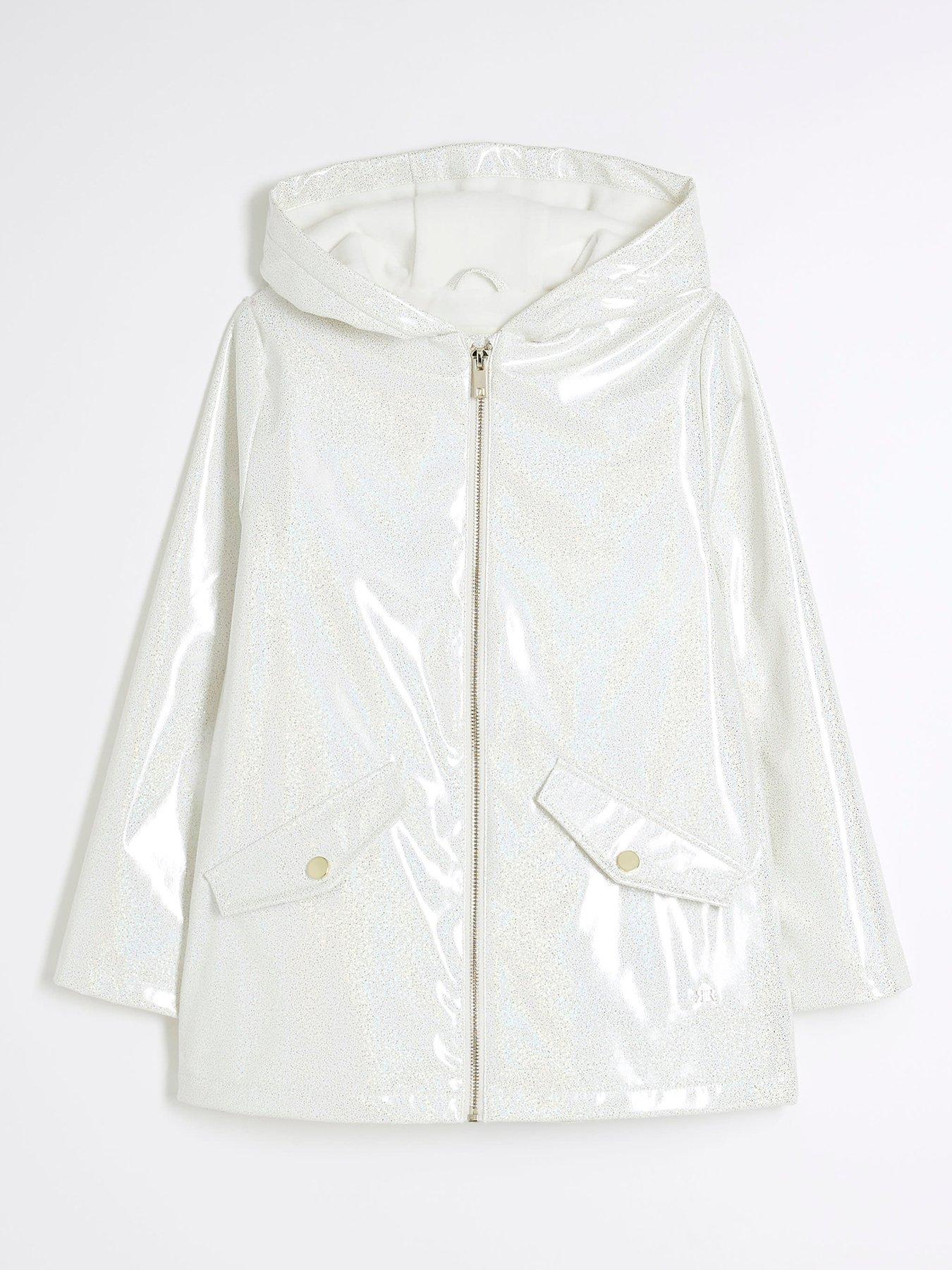 undefined Girls Glitter Rain Mac - White
