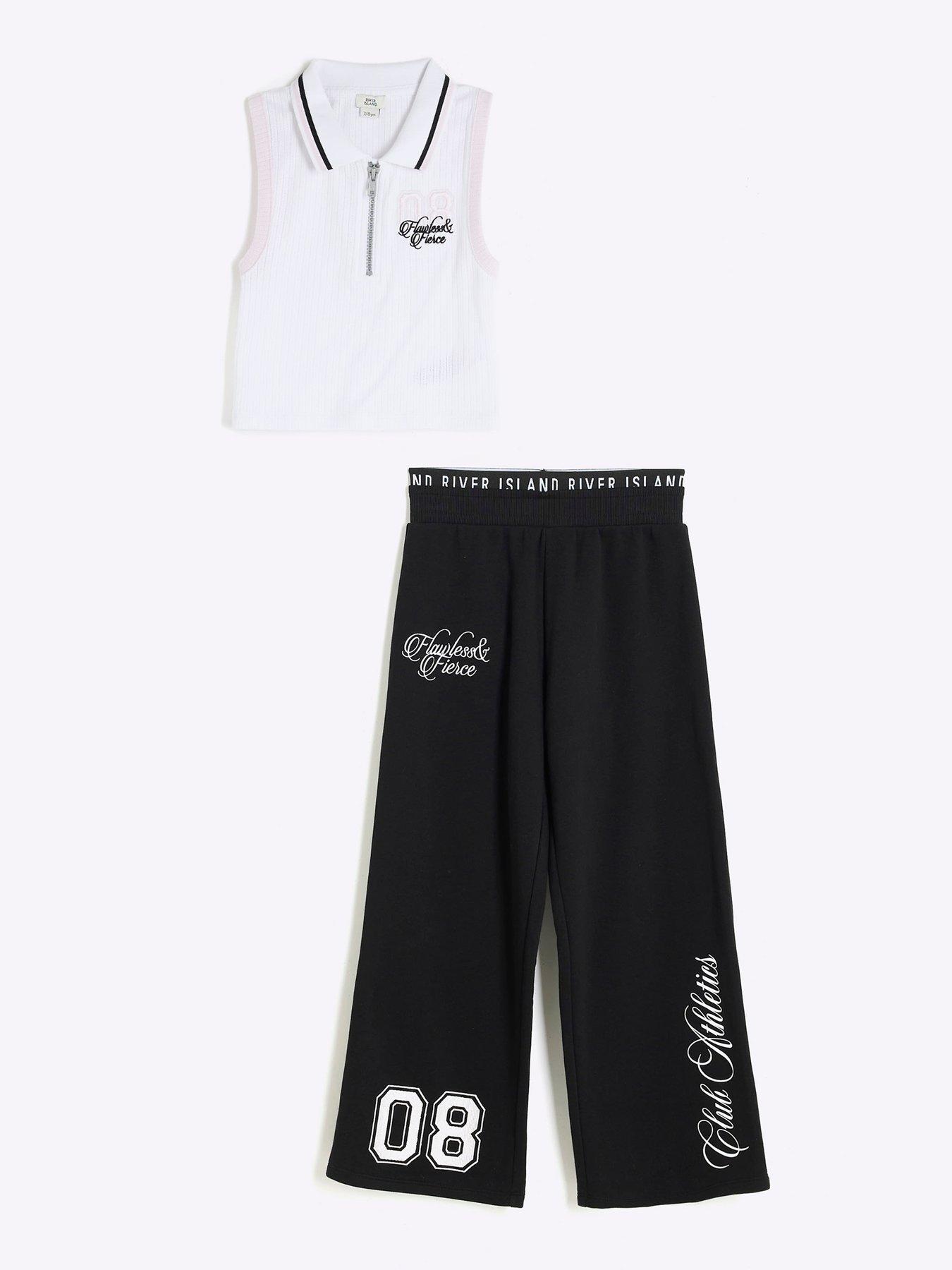 Image 2 of 5 of River Island Girls Graffiti Sleeveless Polo Set - Black