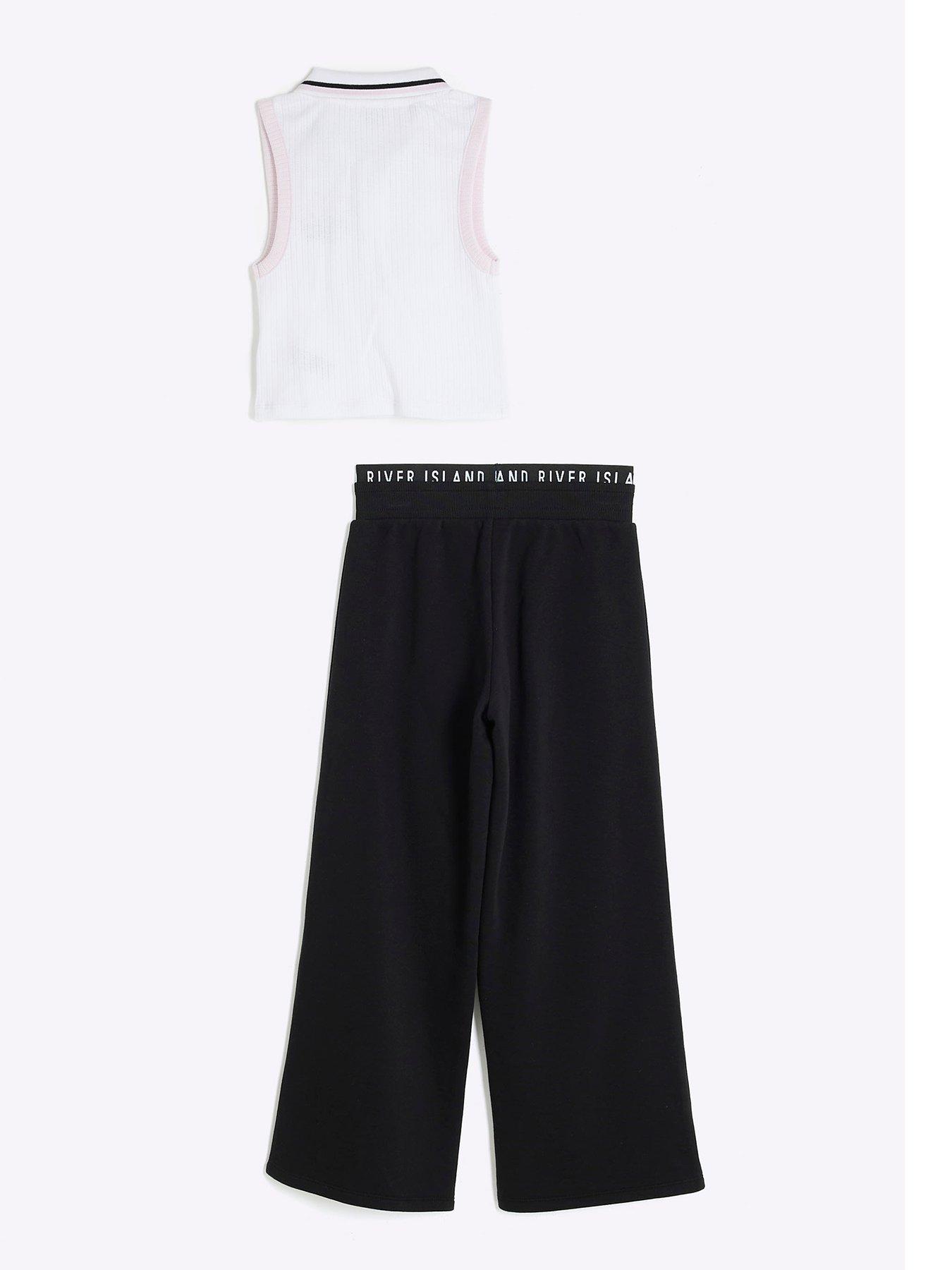 Image 3 of 5 of River Island Girls Graffiti Sleeveless Polo Set - Black