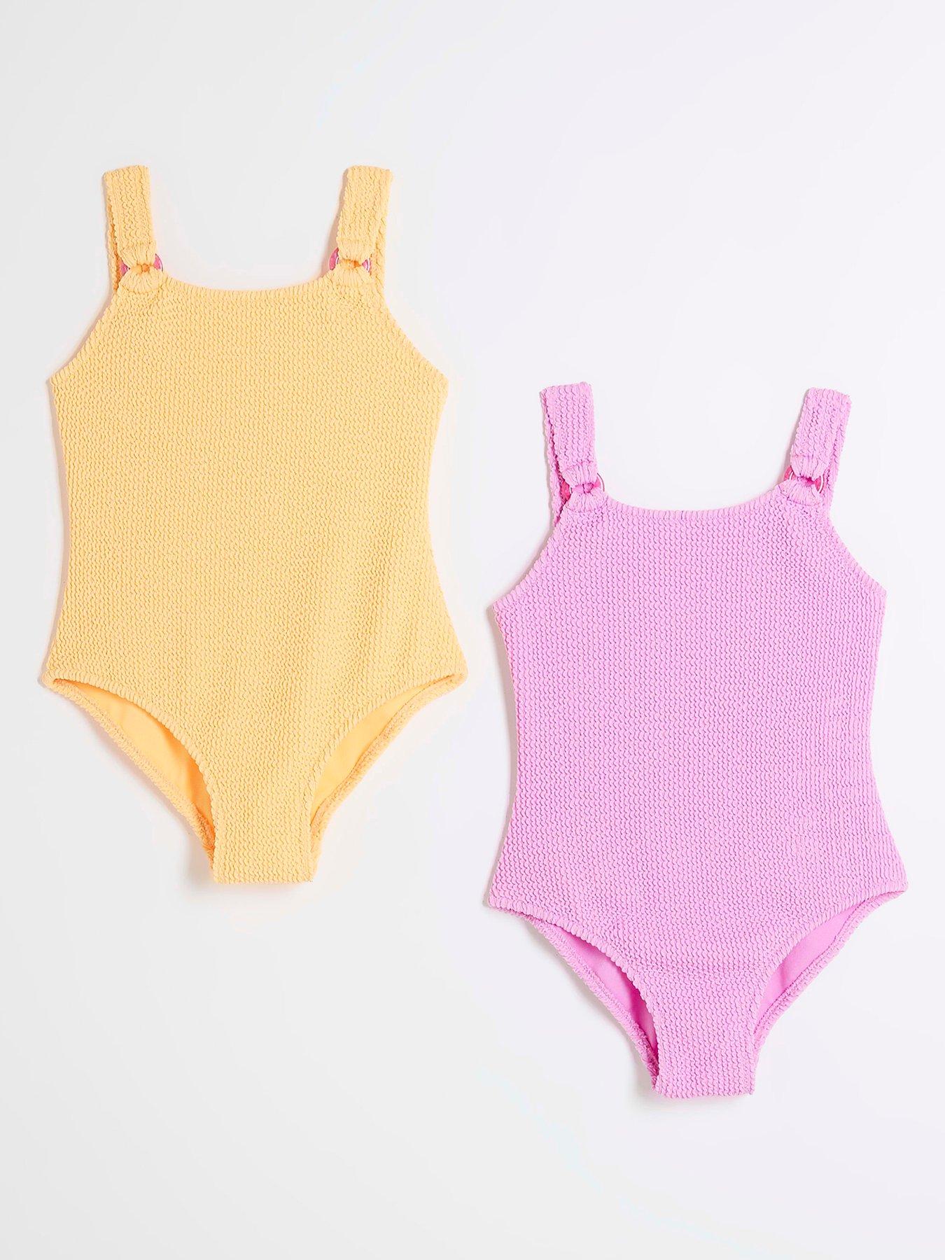 undefined Girls Pack Of 2 Textured Swimsuits - Yellow/Pink
