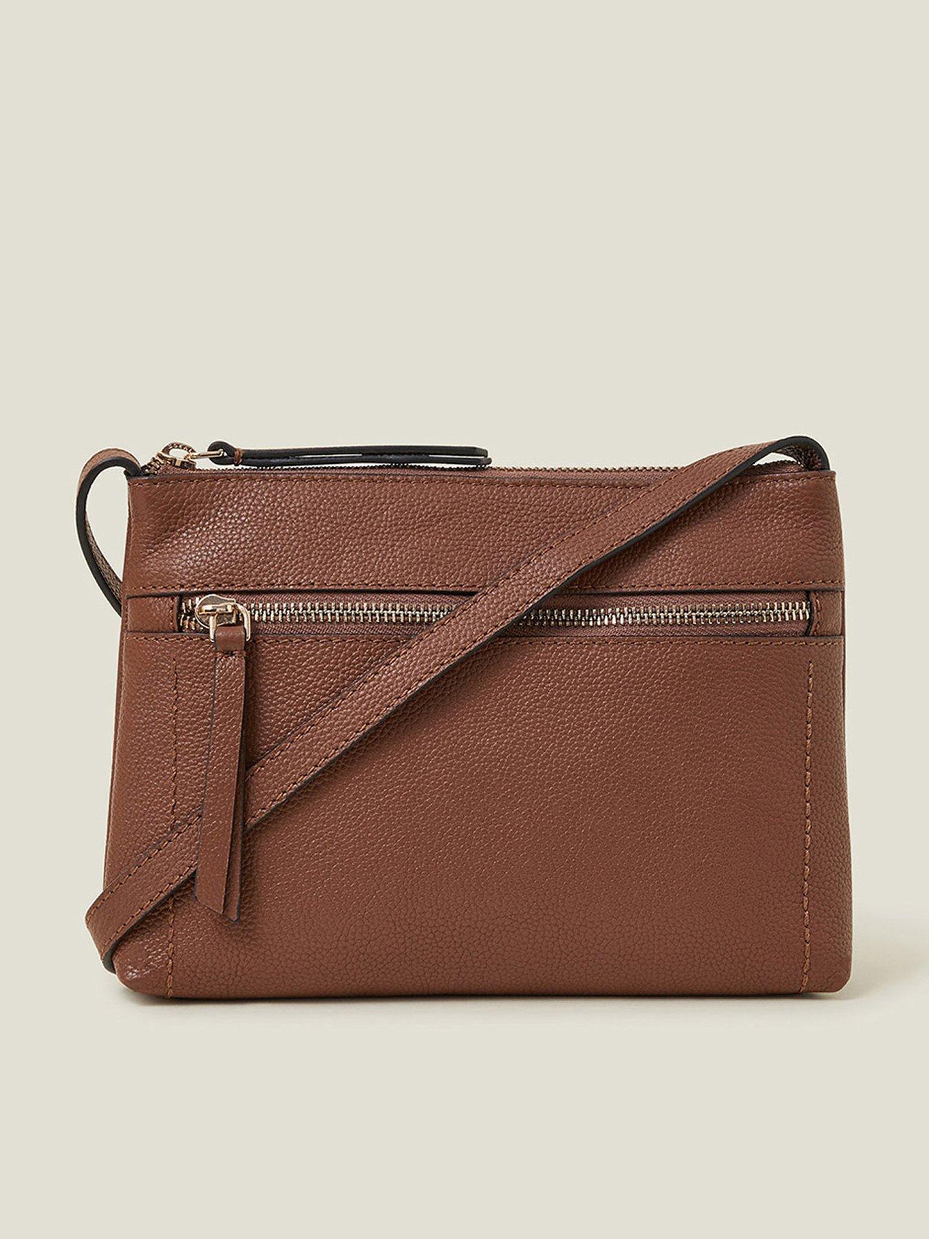 undefined Leather Zip Cross Body - Tan