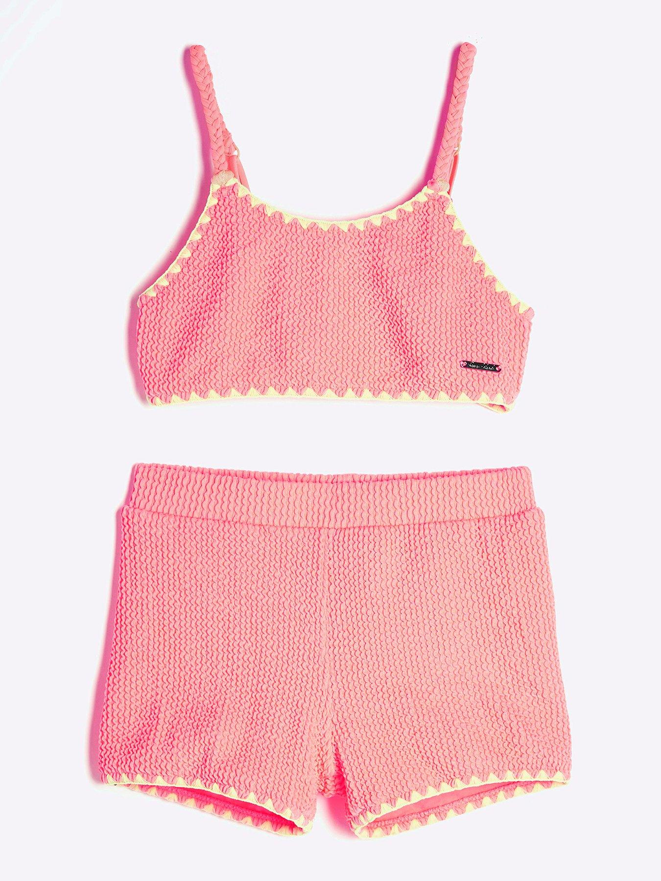 undefined Girls Textured Bikini Set - Orange