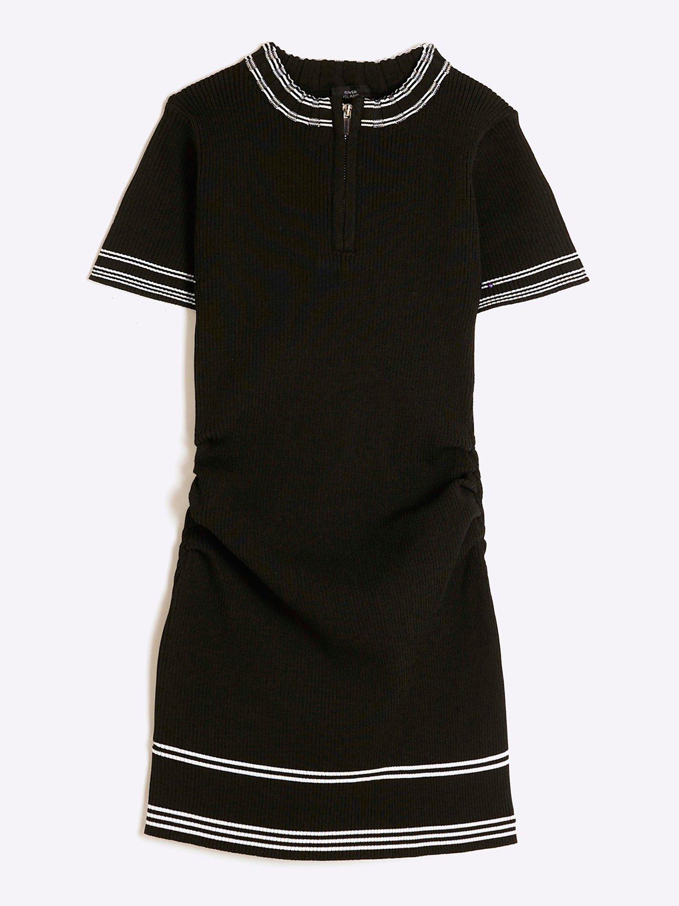 Image 1 of 3 of River Island Girls Tipped Detail Zip Up Dress - Black