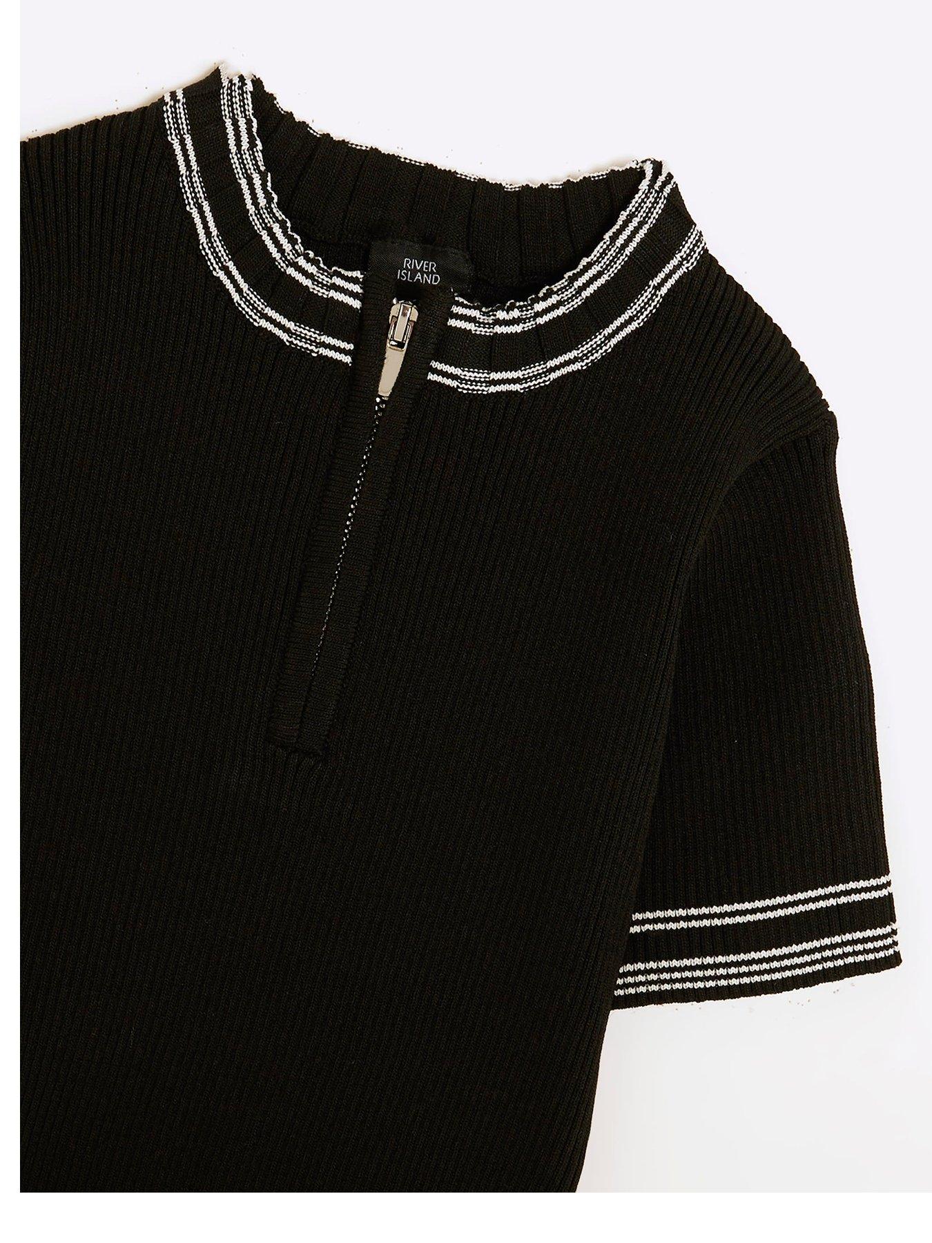 Image 2 of 3 of River Island Girls Tipped Detail Zip Up Dress - Black