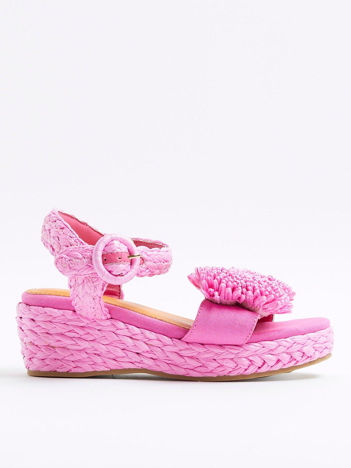 undefined Older Girl Raffia Wedge Sandals - Pink