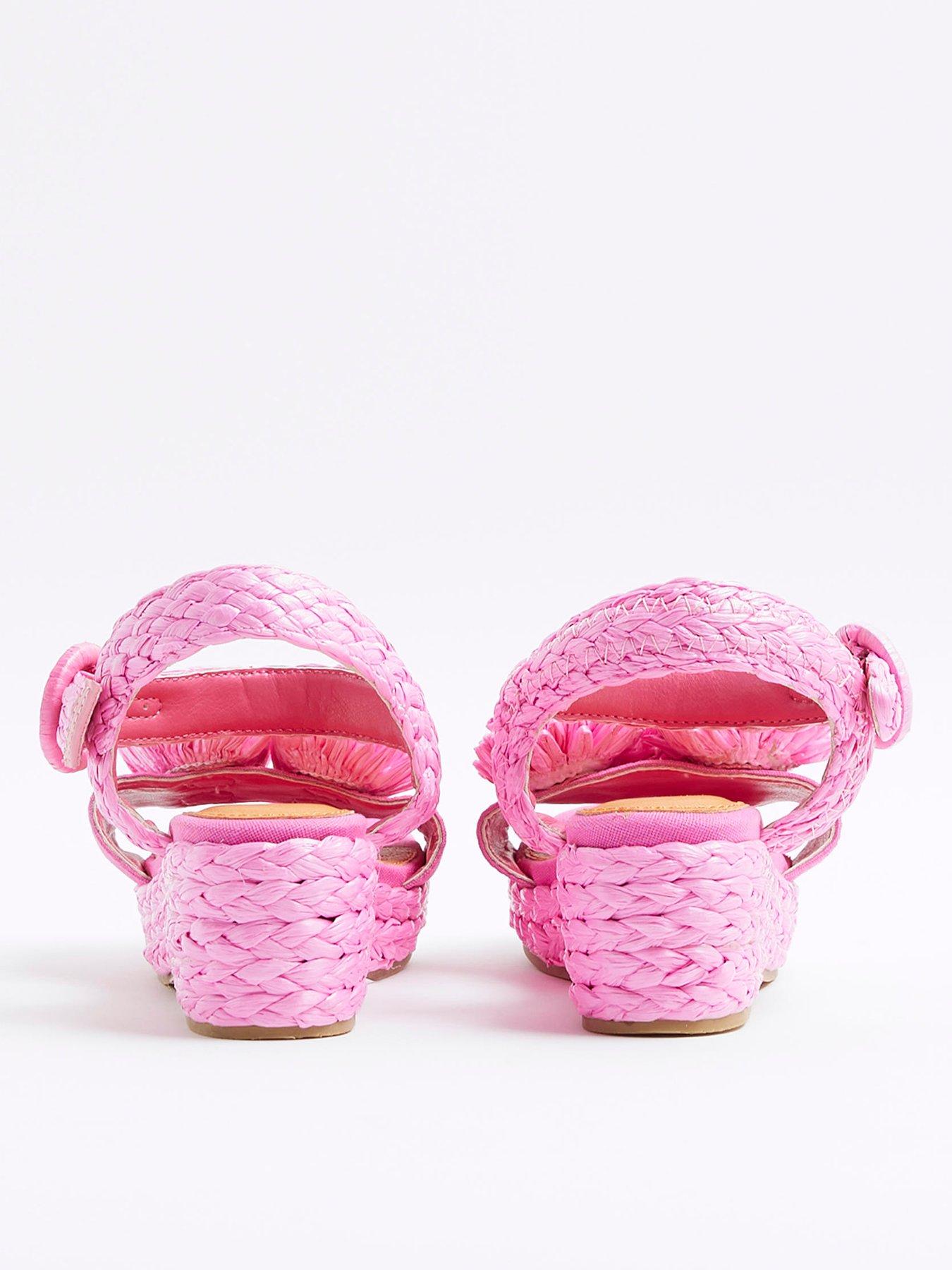 Image 3 of 5 of River Island Older Girl Raffia Wedge Sandals - Pink
