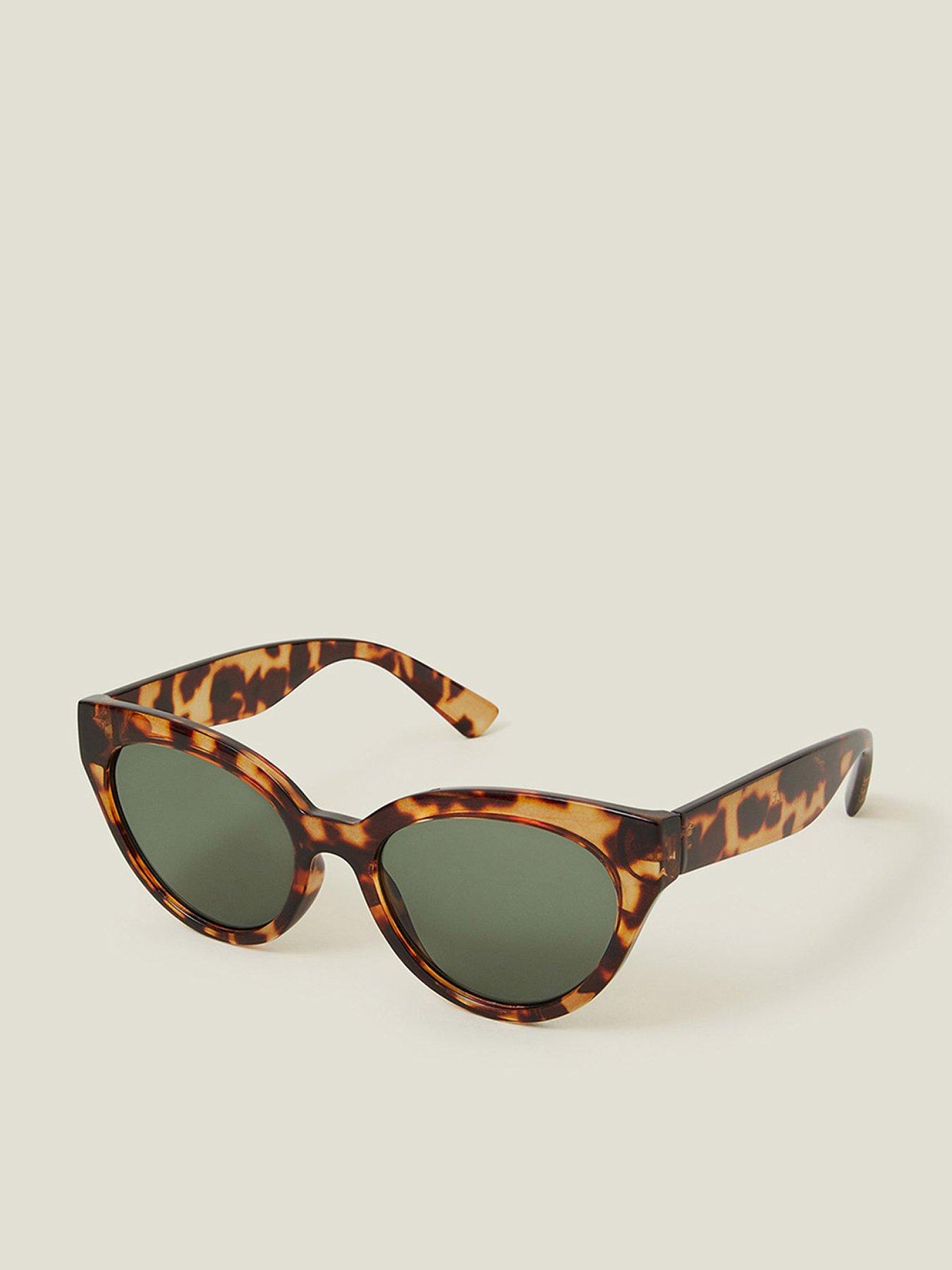 Image 1 of 3 of Accessorize Crystal Tort Round Cateye Sunglasses - Tortoise Shell