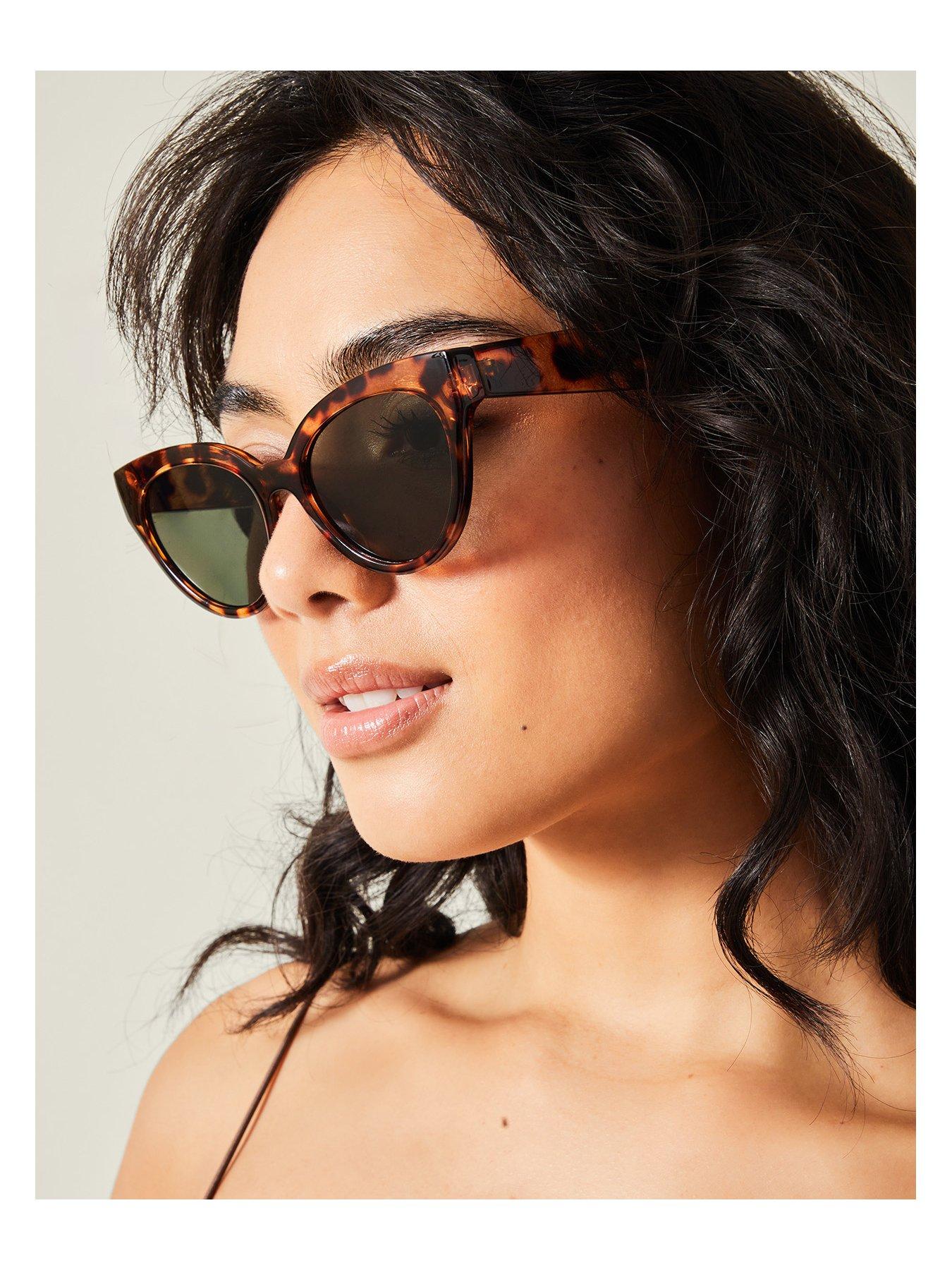 Image 2 of 3 of Accessorize Crystal Tort Round Cateye Sunglasses - Tortoise Shell
