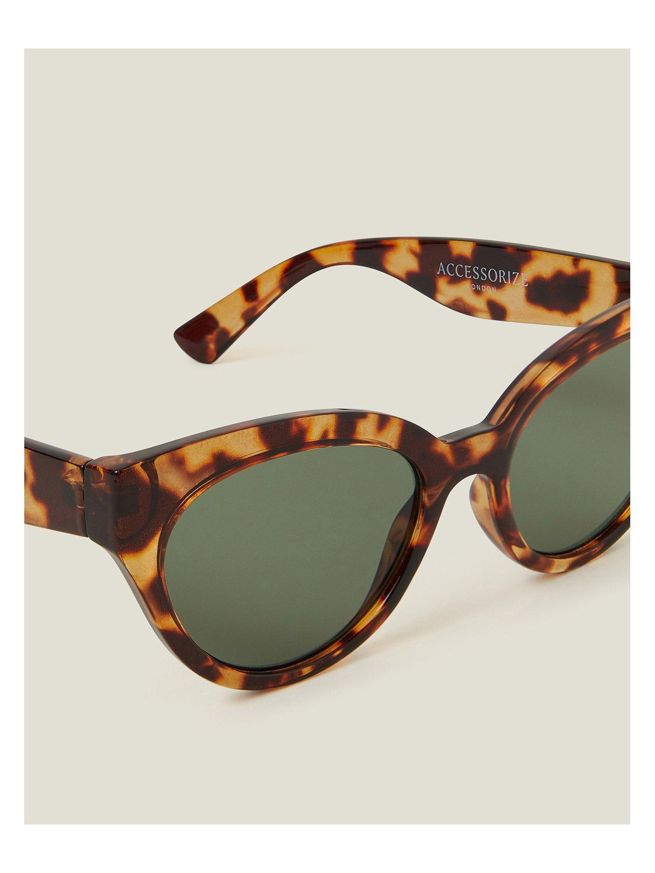 Image 3 of 3 of Accessorize Crystal Tort Round Cateye Sunglasses - Tortoise Shell
