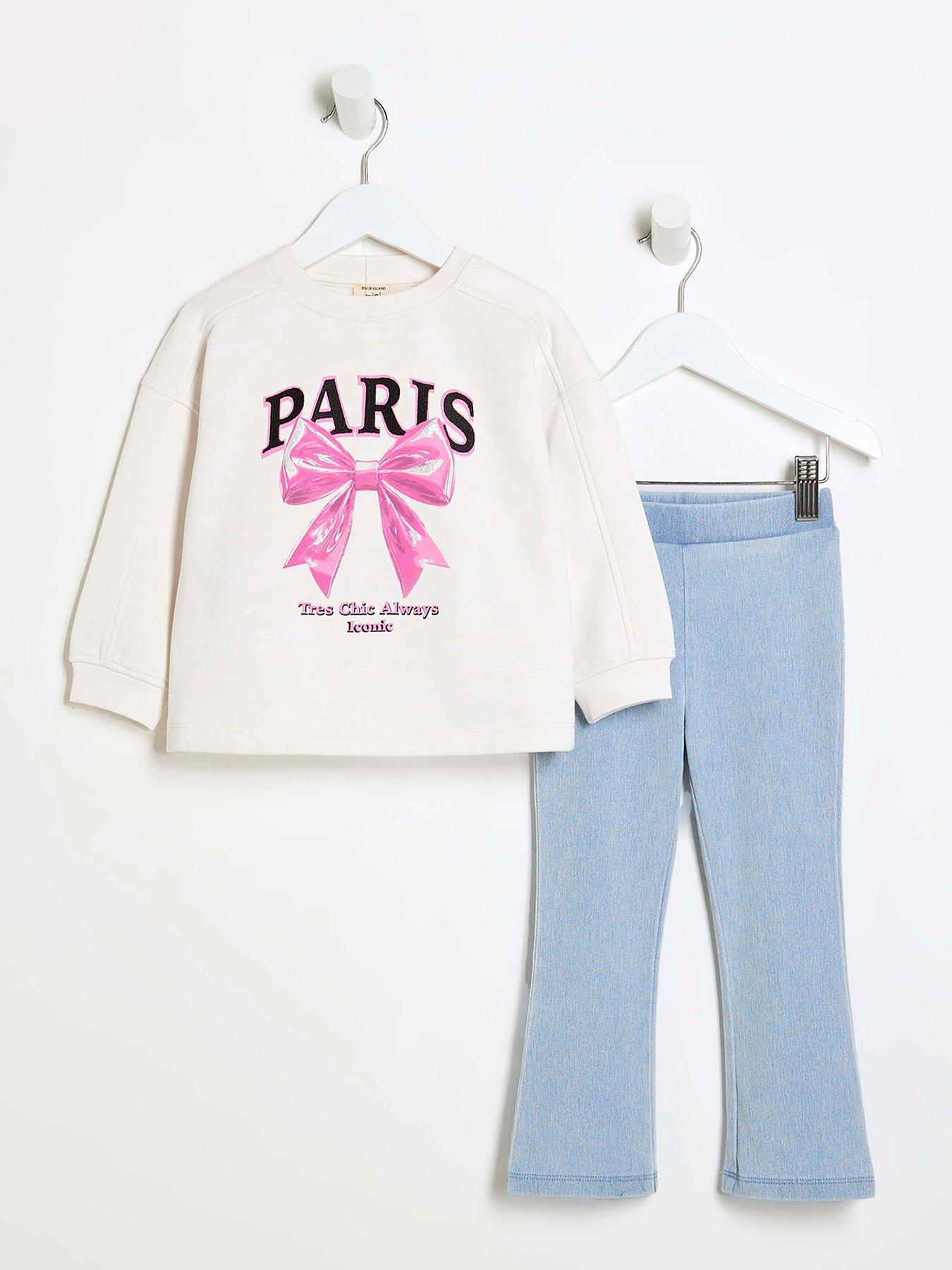 undefined Mini Girls Paris Bow Sweatshirt Set - Ecru