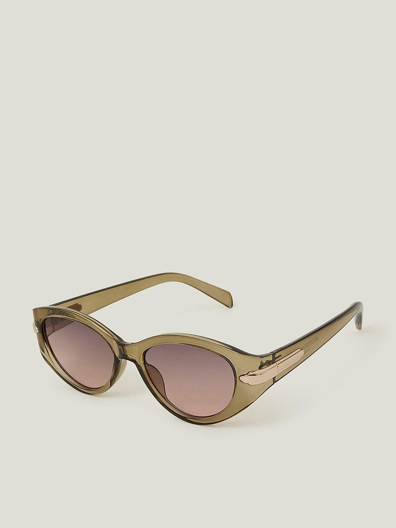 undefined Crystal Khaki Metal Detail Sunglasses - Khaki