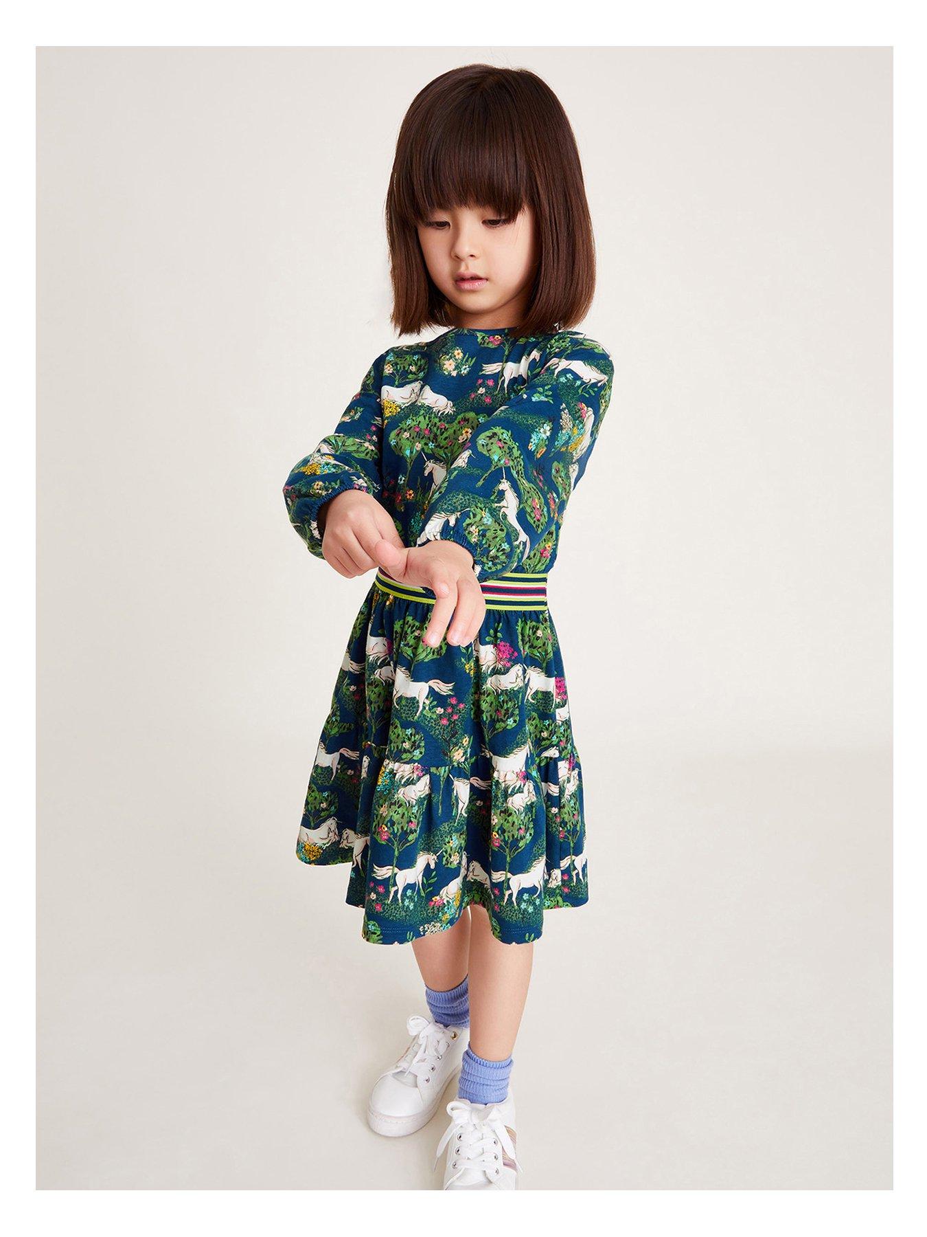 undefined Girls Long Sleeve Unicorn Jersey Dress - Navy