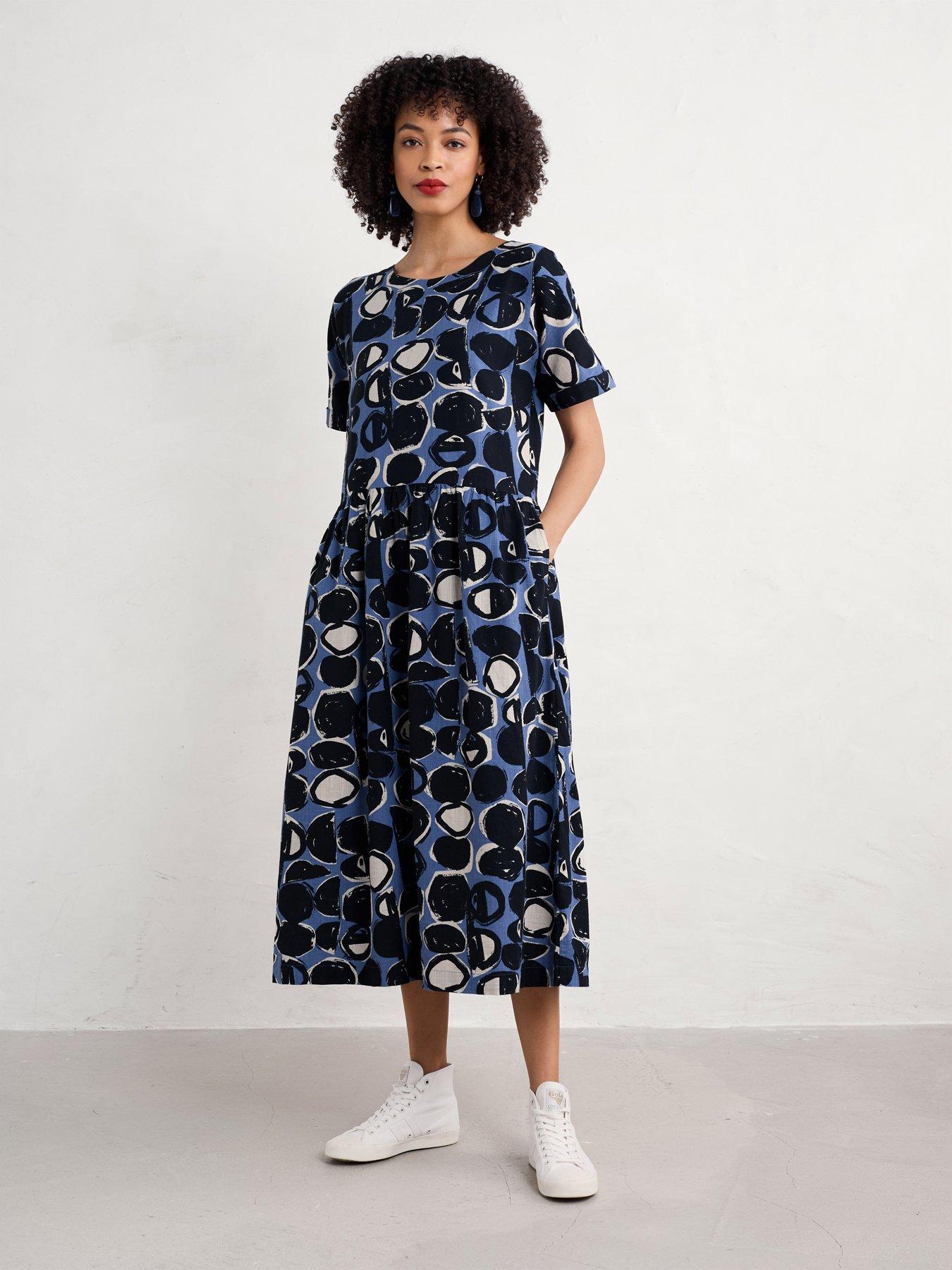 Image 1 of 5 of Seasalt Cornwall Drop Waist Printed Shift Dress - Navy