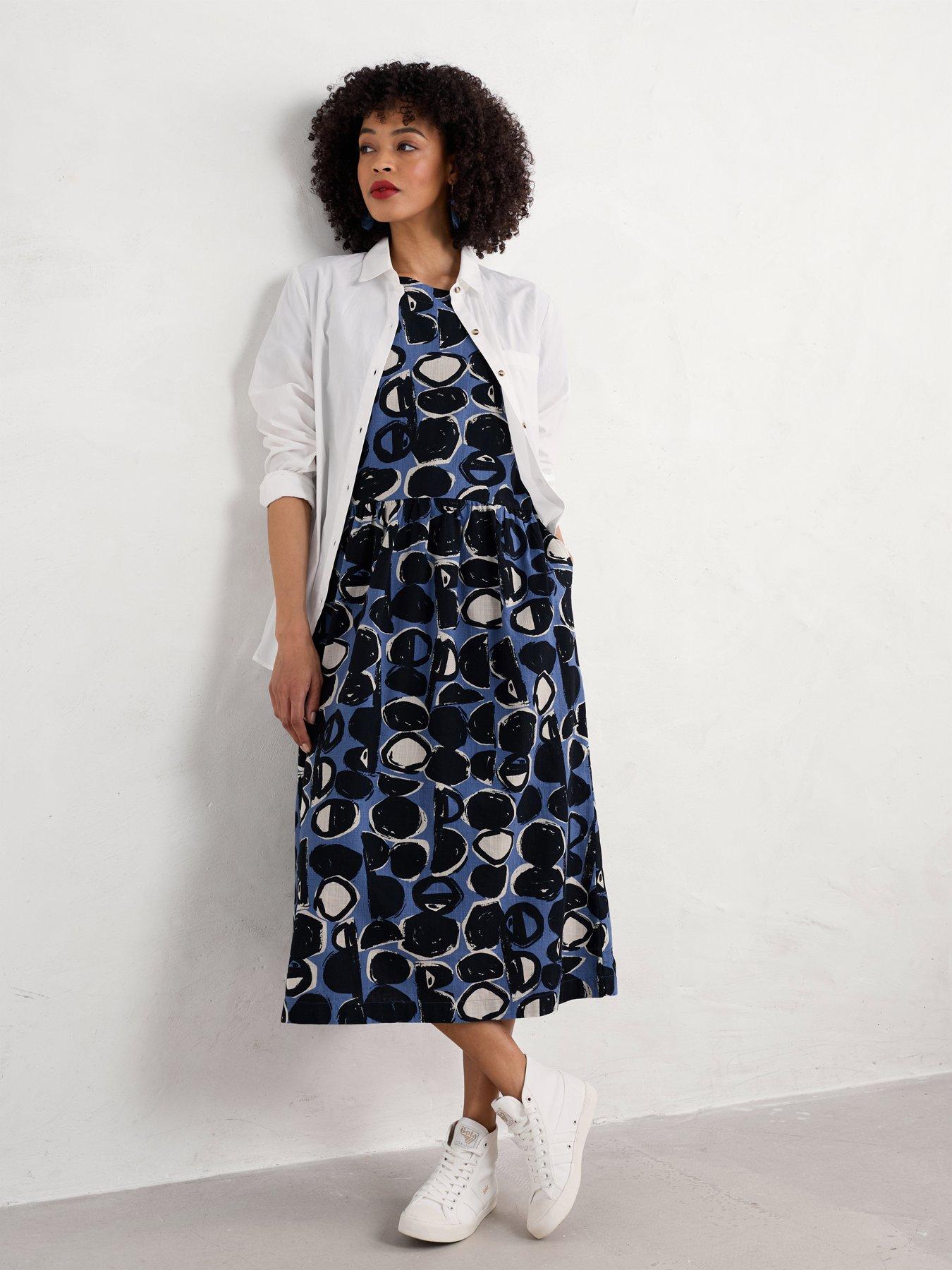 Image 3 of 5 of Seasalt Cornwall Drop Waist Printed Shift Dress - Navy