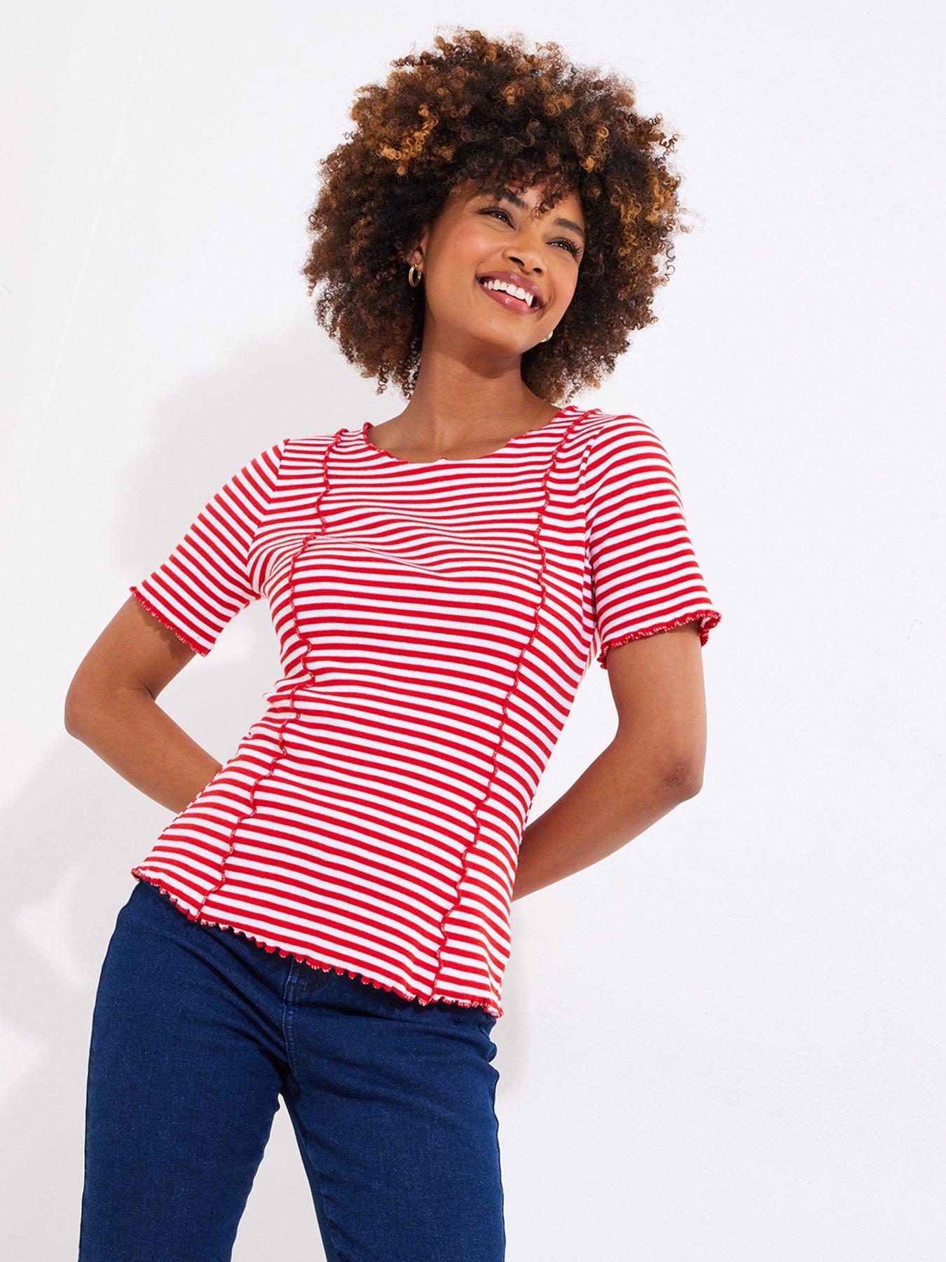 Joe Browns Striped Short Sleeve Jersey Top - Red