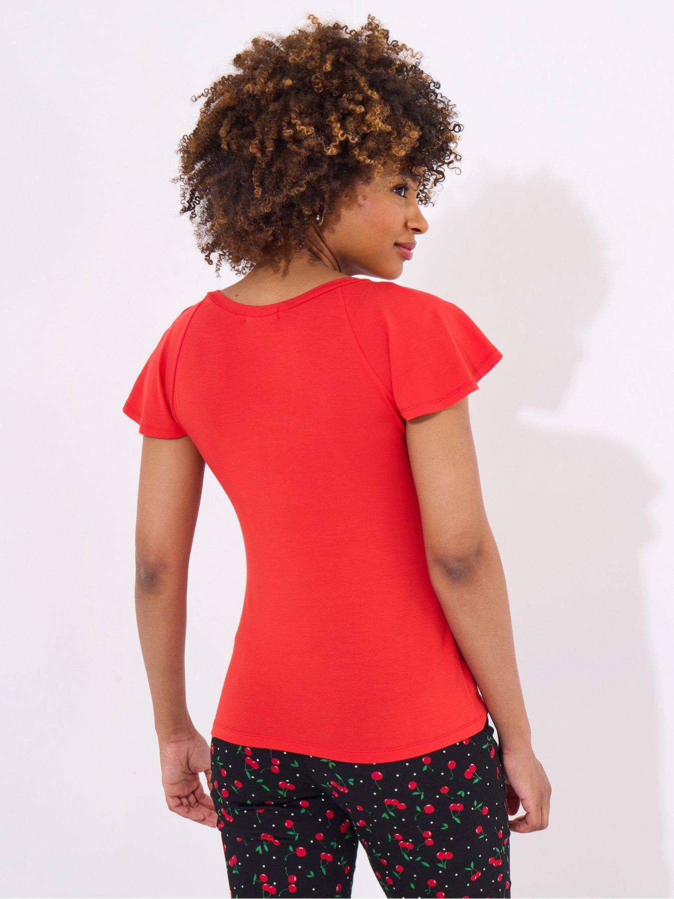 Image 4 of 6 of Joe Browns Freya Flutter Sleeve Jersey Top - Red
