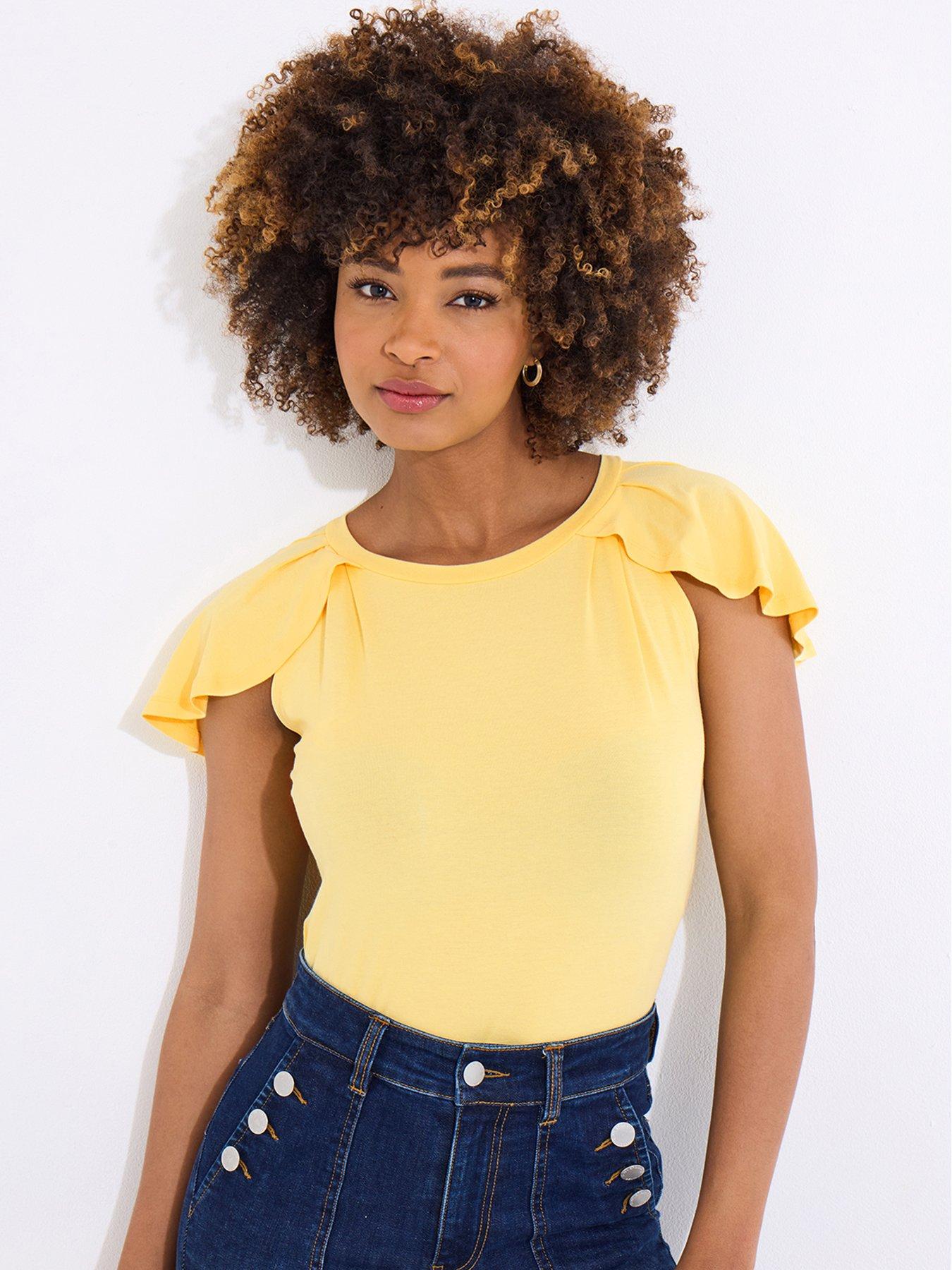 Image 1 of 5 of Joe Browns Freya Flutter Sleeve Jersey Top - Yellow