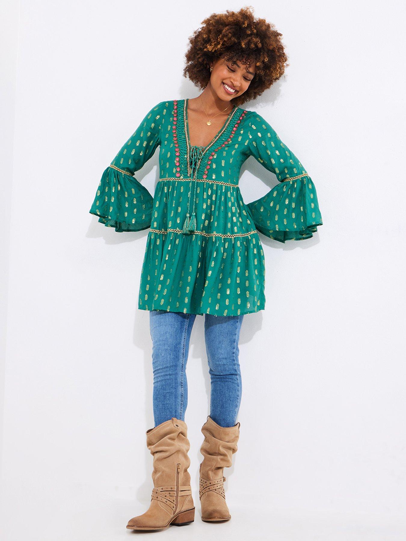 Joe Browns Festival Vibes Beaded Tunic Dress - Green | Very