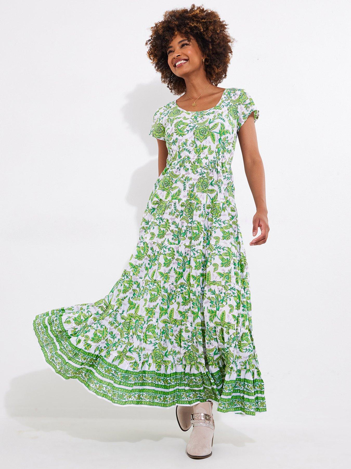 Joe Browns Hannah Floral Crinkle Cotton Maxi Dress - Green