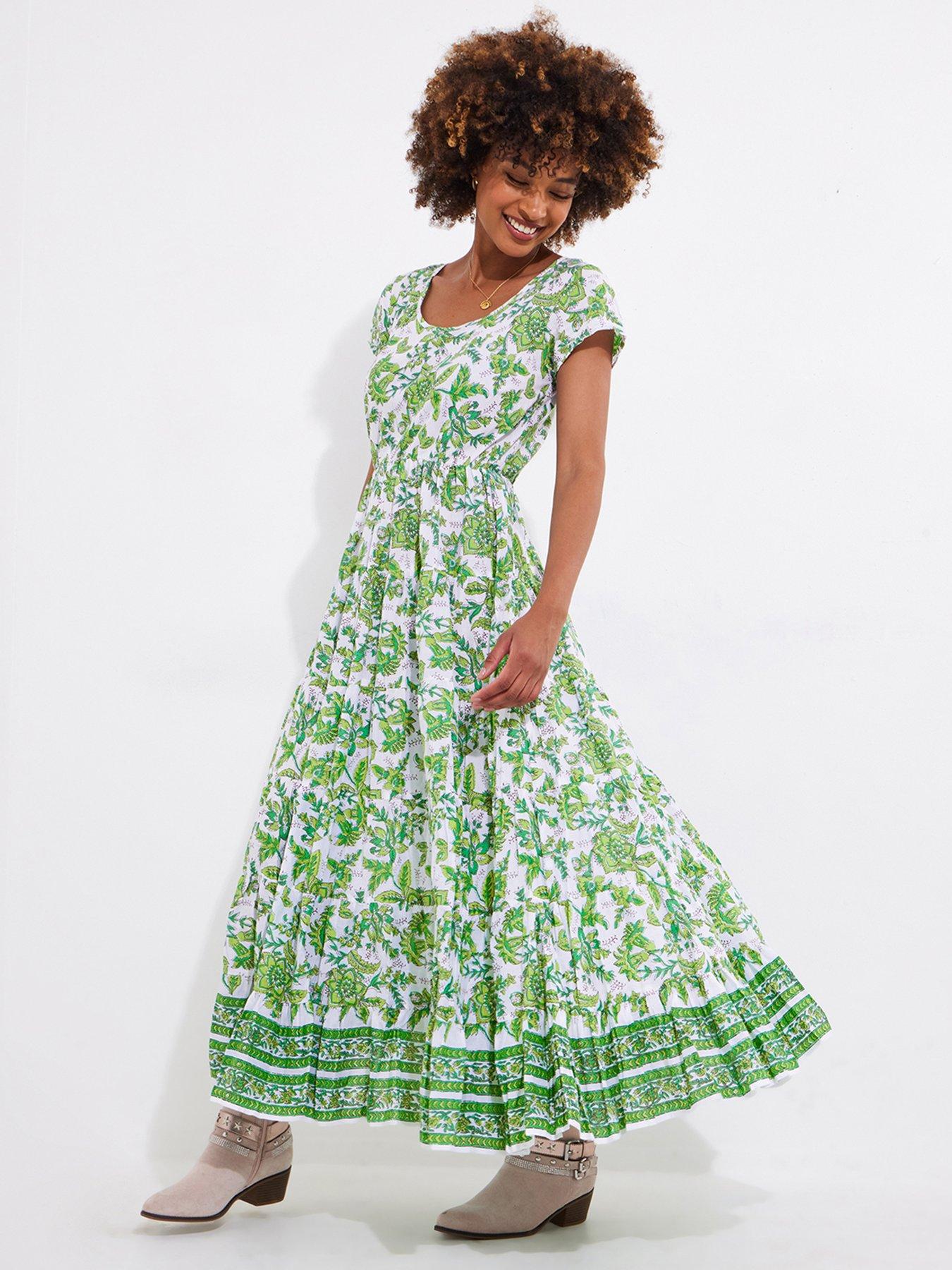 Joe Browns Hannah Floral Crinkle Cotton Maxi Dress - Green | Very
