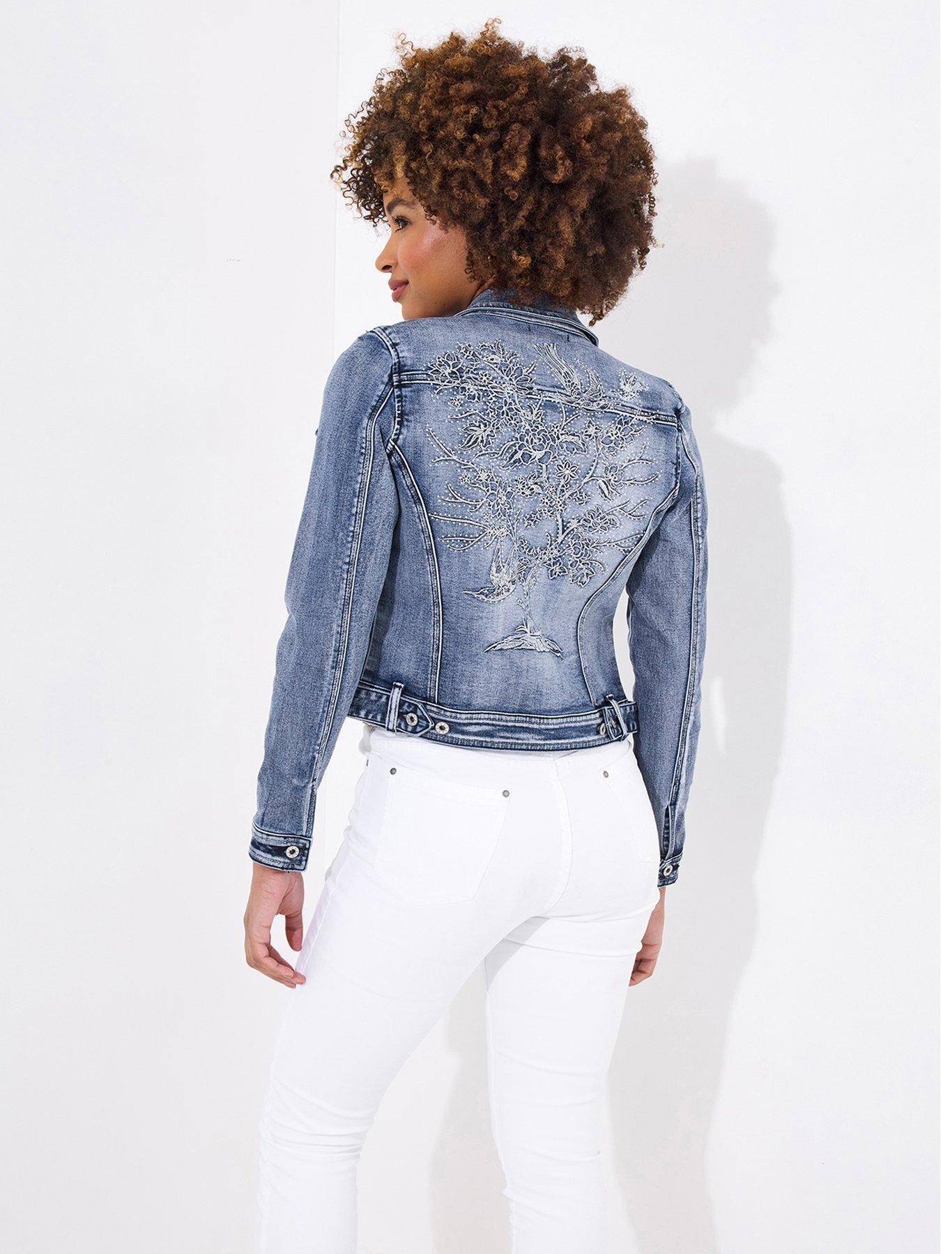 Image 4 of 6 of Joe Browns Embroidered Tree Of Life Stretch Denim Jacket - Blue