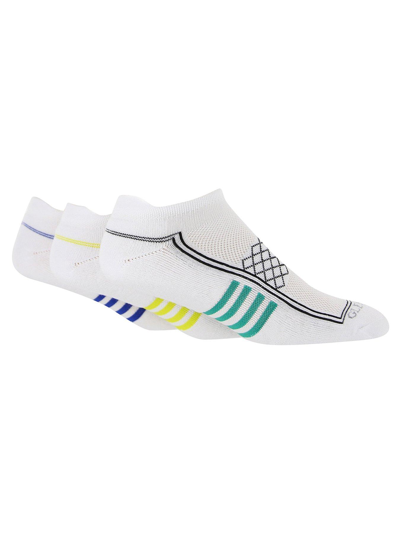 Image of Glenmuir 3 Pack Cushioned Heel and Toe Trainer Socks - White