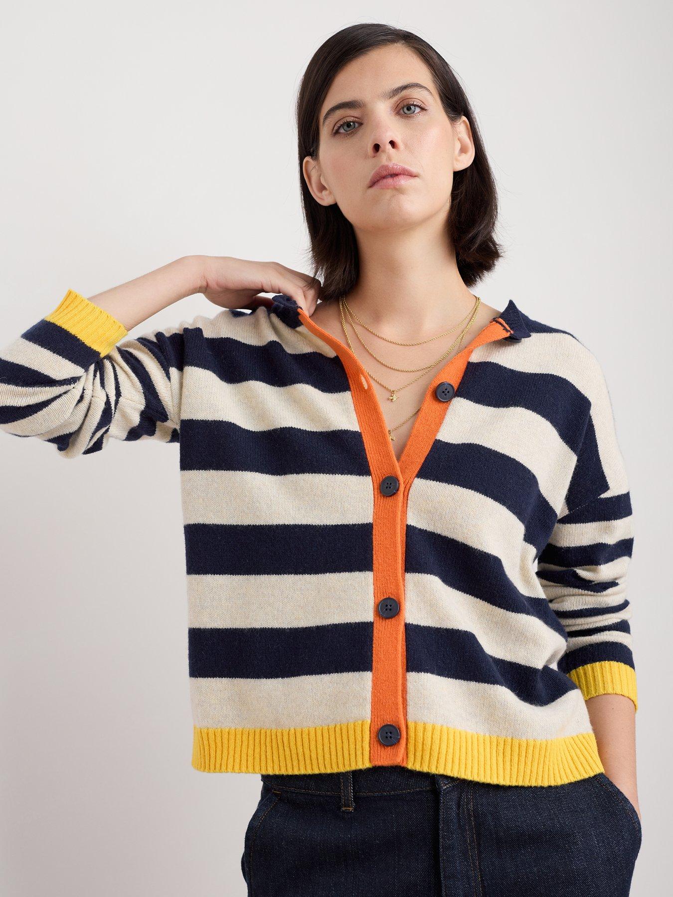 undefined Pinwell Stripe Lambswool Cardigan - Navy