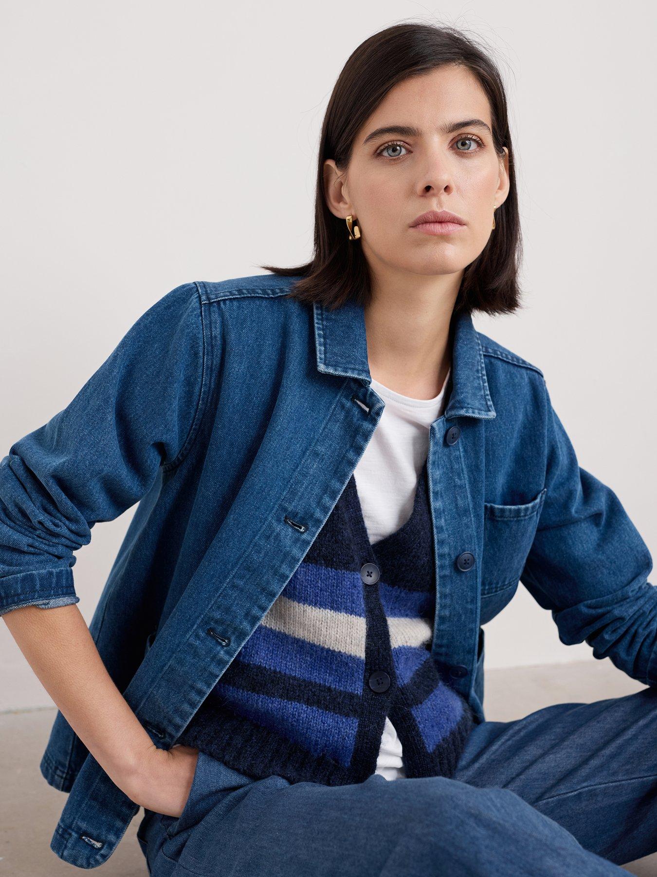 undefined Relaxed Collared Denim Jacket - Navy