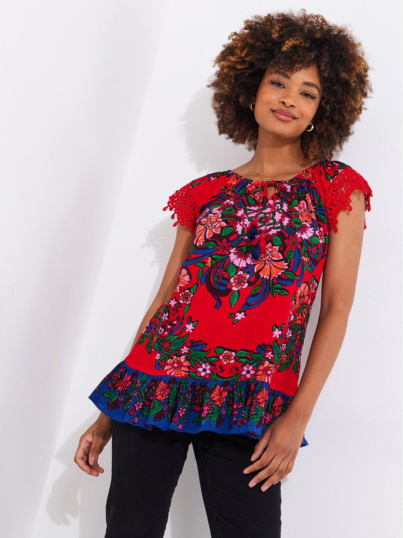 undefined Joyful Floral Boho Top - Red