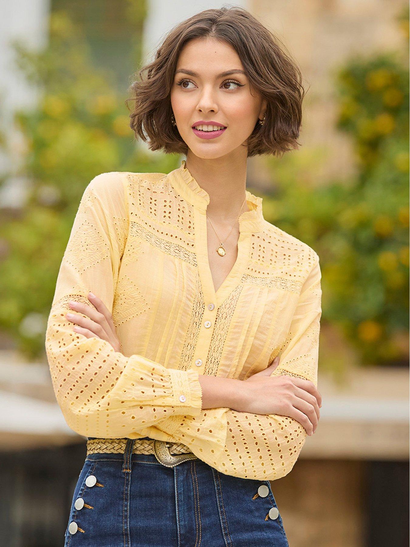 Joe Browns Camicia Donna Con Orlo Arricciato E Ricamo Pizzo Sangallo, Colore Rosa
