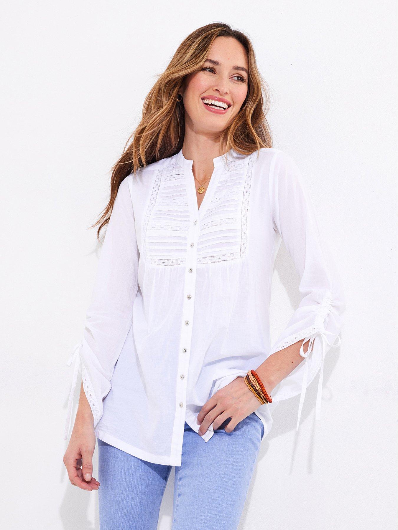 undefined Prettiest Pintuck Cotton Blouse - White
